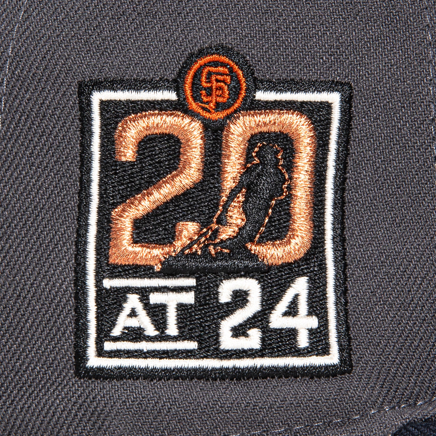 New Era 59Fifty San Francisco Giants 20th Anniversary Stadium Patch Script Hat - Graphite, Navy & Burnt Orange - Perfect for Baseball Games, Fan Collections & Streetwear Fashion