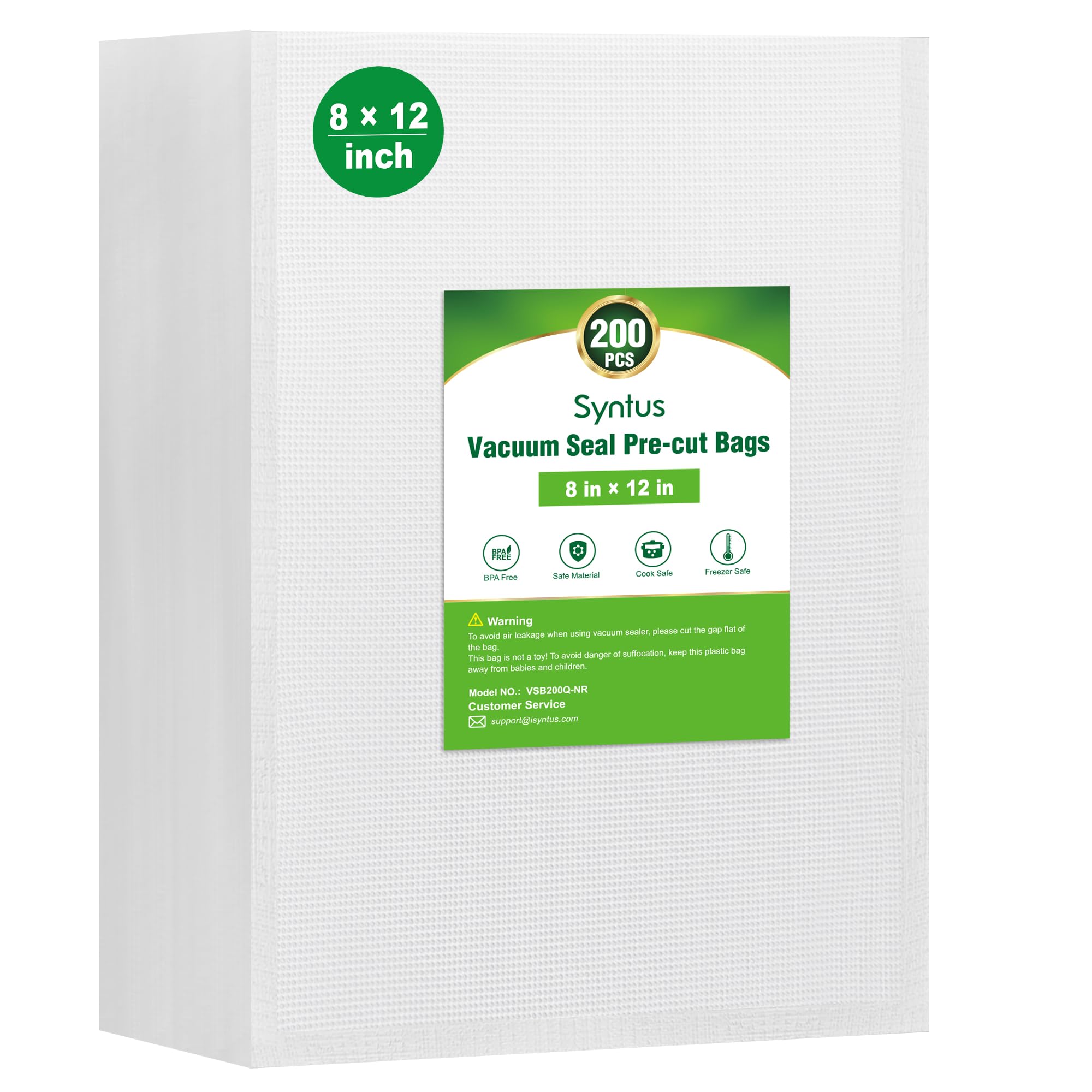 Syntus Vacuum Sealer Bags for Food Storage - 200 Count Quart Size 8