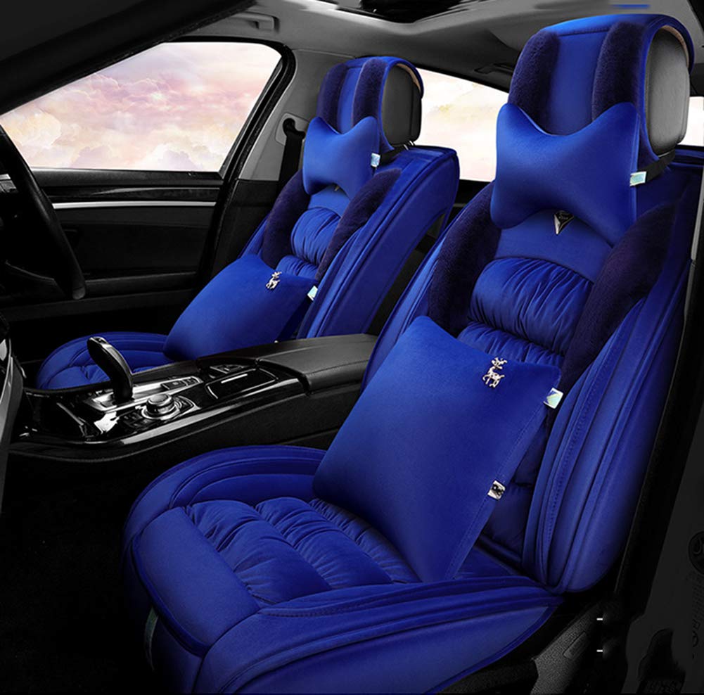 Premium Fuzzy Velvet Pink Car Seat Covers - Full Set Front & Rear Winter Seat Protectors for Women | Soft Luxury Car Accessories | Perfect for Cold Weather & Daily Commute (Royal Blue)
