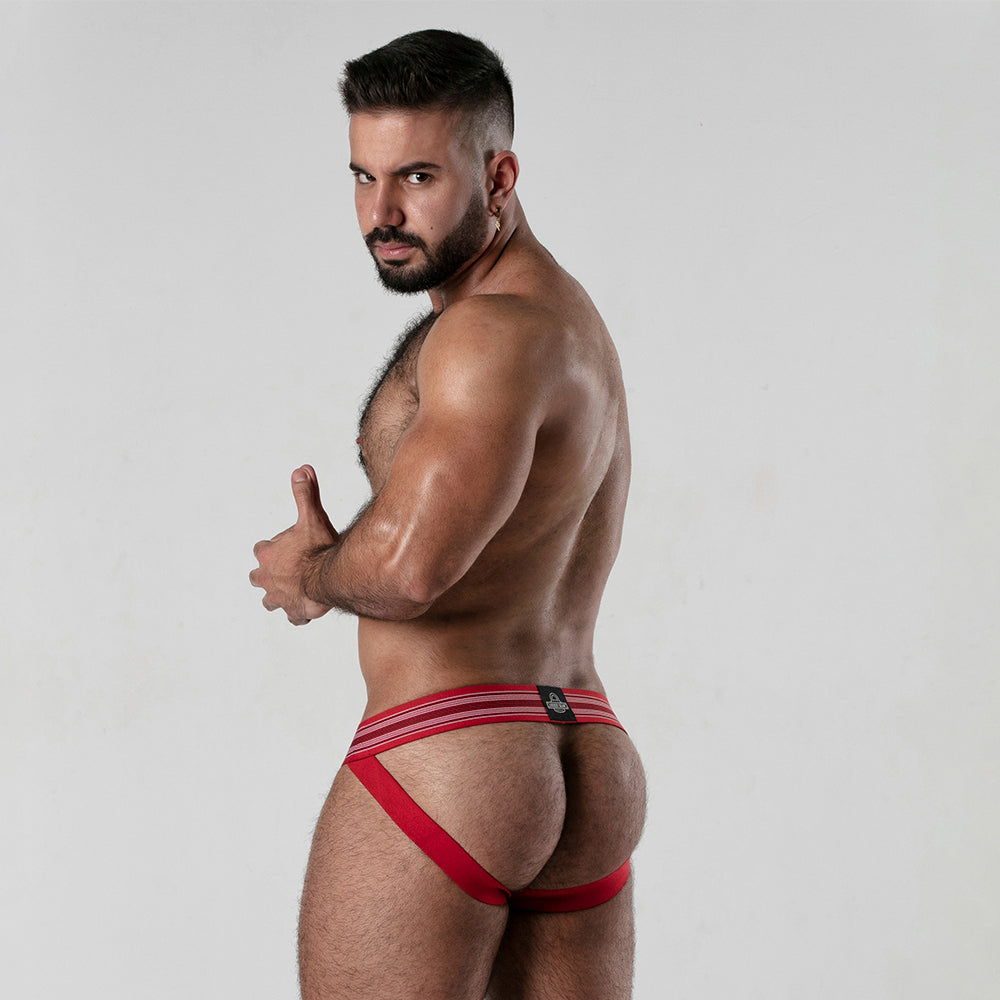 Locker Gear LK0125 Ribbed Cotton Jockstrap for Men - Comfortable Athletic Support Underwear in Red - Ideal for Gym, Sports & Active Lifestyle