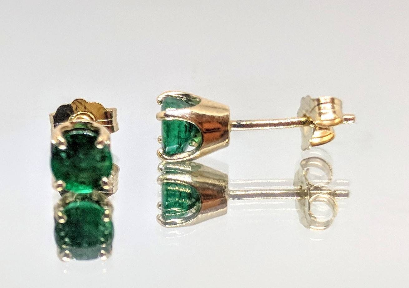 Genuine 2mm & 5mm Round Emerald Stud Earrings in Solid Sterling Silver or 14K Gold - Dainty Tiny Earrings for Kids & Adults - Perfect for Everyday Wear, Gifts & Special Occasions