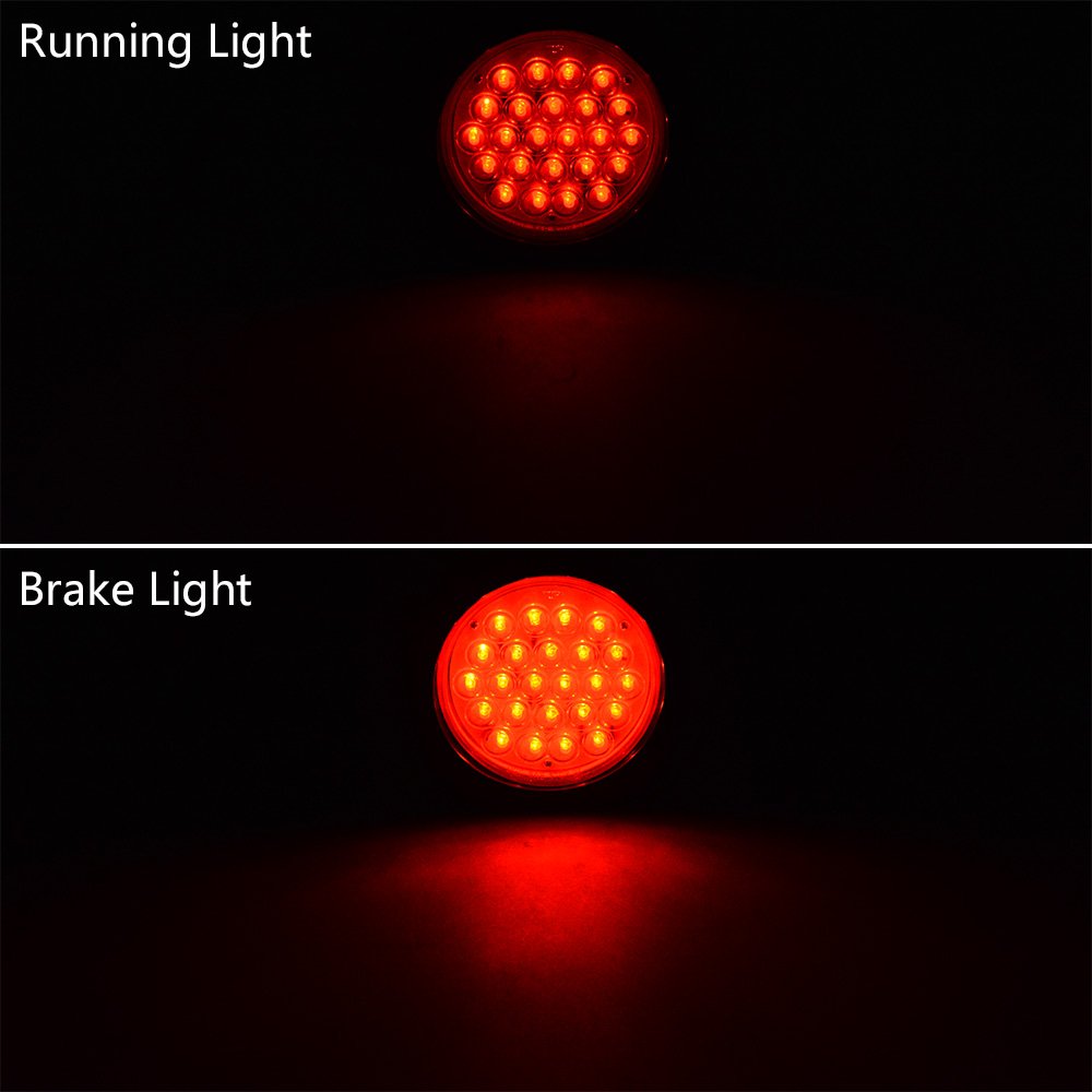 20PCS 4 Inch Round Red 24-LED Tail Lights - Stop, Brake & Running Lamps with Grommet Plug for Truck, Trailer, RV, ATV, UTV & Boat - Durable & Bright for Night Driving & Safety