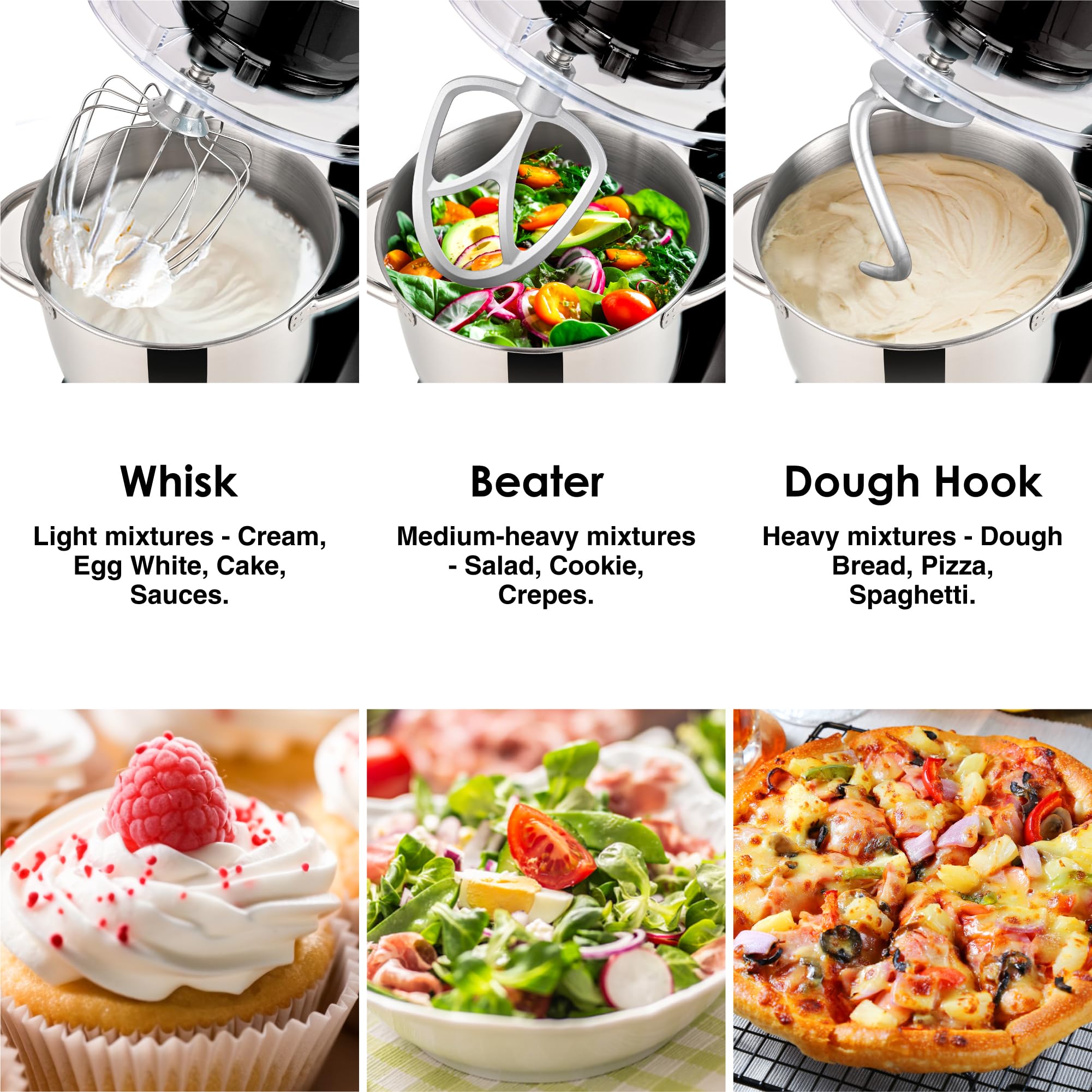 4.5QT+5QT Stand Mixer with 10 Speeds - Electric Food Mixer with Egg Whisk, Dough Hook & Flat Beater - Kitchen Mixer for Baking, Cooking & Daily Use (Black) - Perfect for Home Bakers & Cooking Enthusiasts