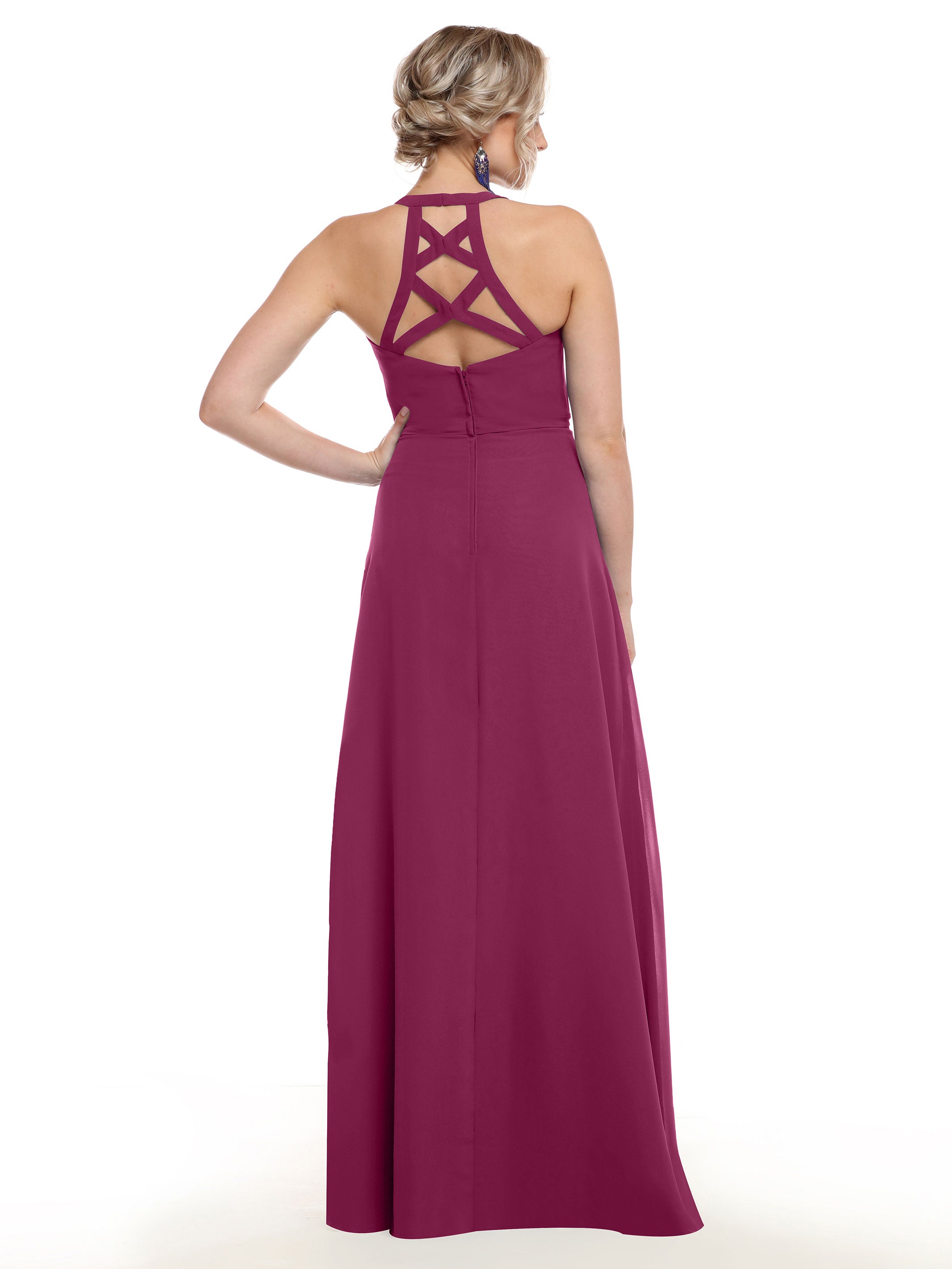 Elegant 80150 Chiffon A-Line Bridesmaid Dress with Plunging V-Neck & Intricate Back Detail - Perfect for Weddings, Formal Events & Special Occasions