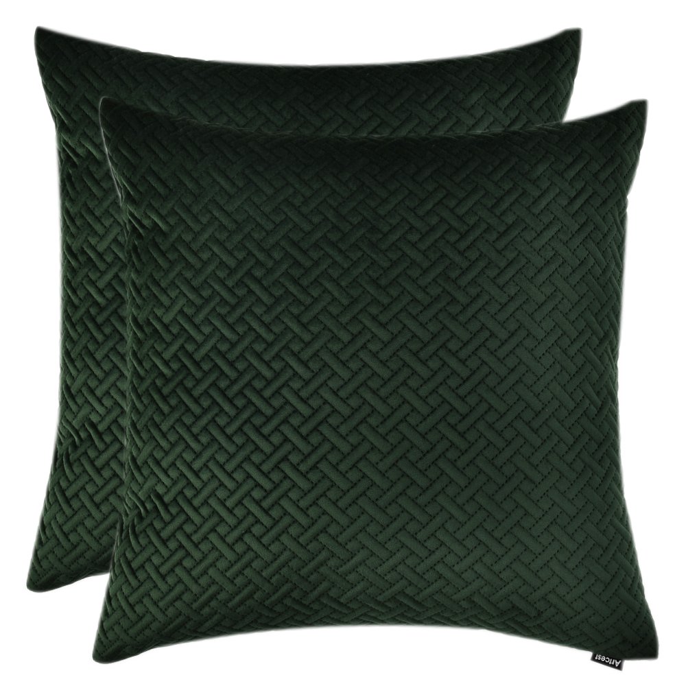 Artcest Set of 2 Velvet Decorative Throw Pillow Covers 18x18 Inches - Dark Green Quilted Sofa Cushion Covers for Living Room, Bedroom & Dorm Decor - Soft & Comfortable Home Accent Pillows