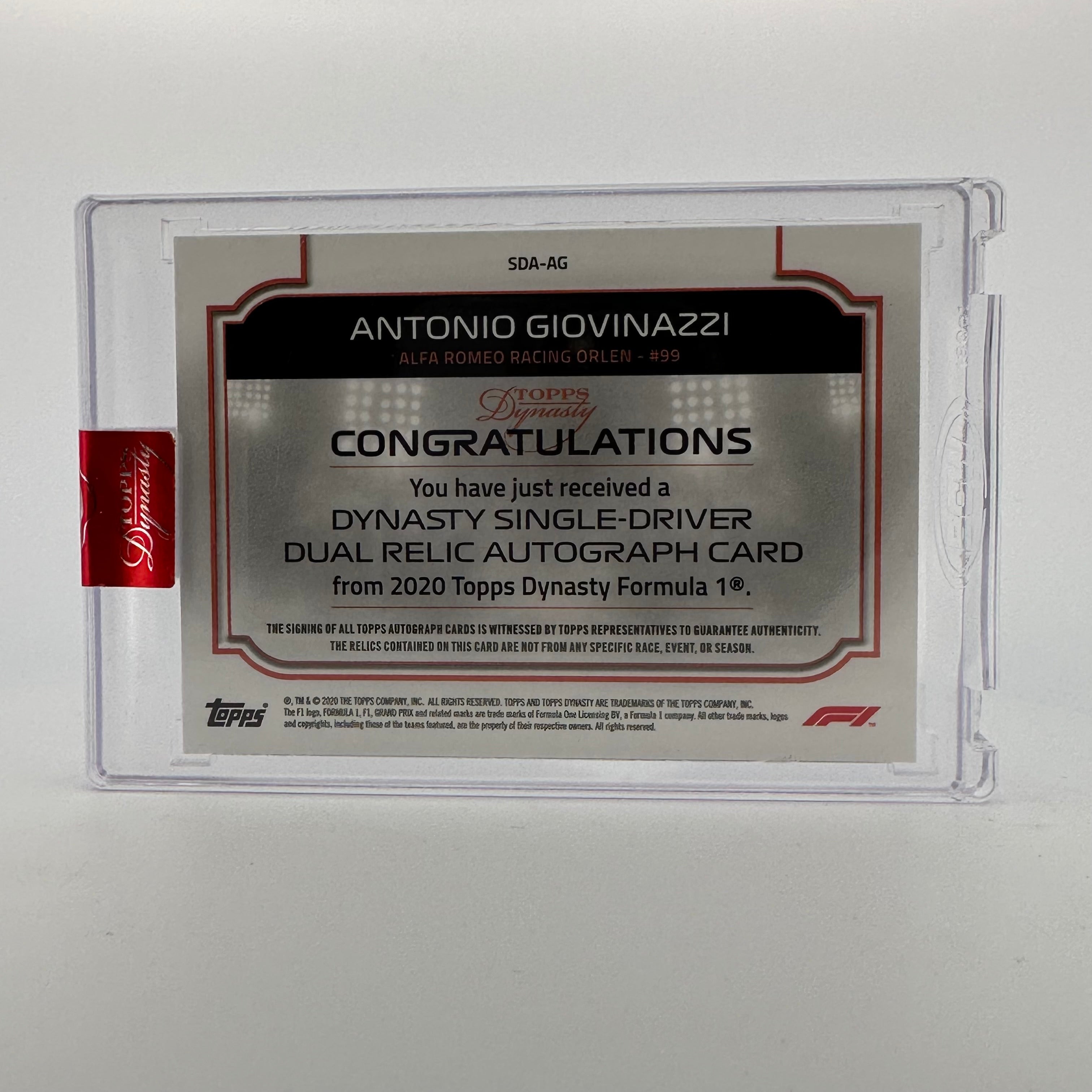 2020 Antonio Giovinazzi #SDA AG Dynasty Autograph Dual Relic Silver 06/10 - Rare Collectible for Racing Fans & Memorabilia Enthusiasts - Perfect for Display, Gifts, and Sports Collections