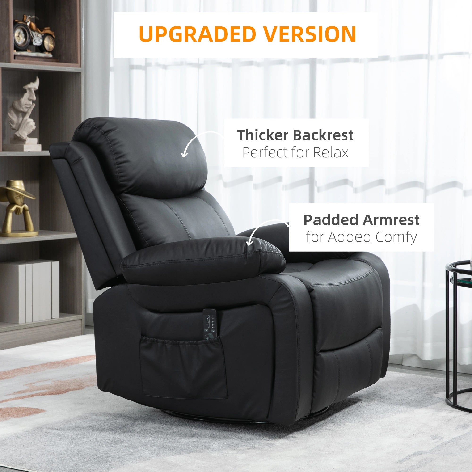 Premium Faux Leather Vibration Massage Reclining Swivel Chair - 3 Color Options for Home, Office & Gaming Relaxation