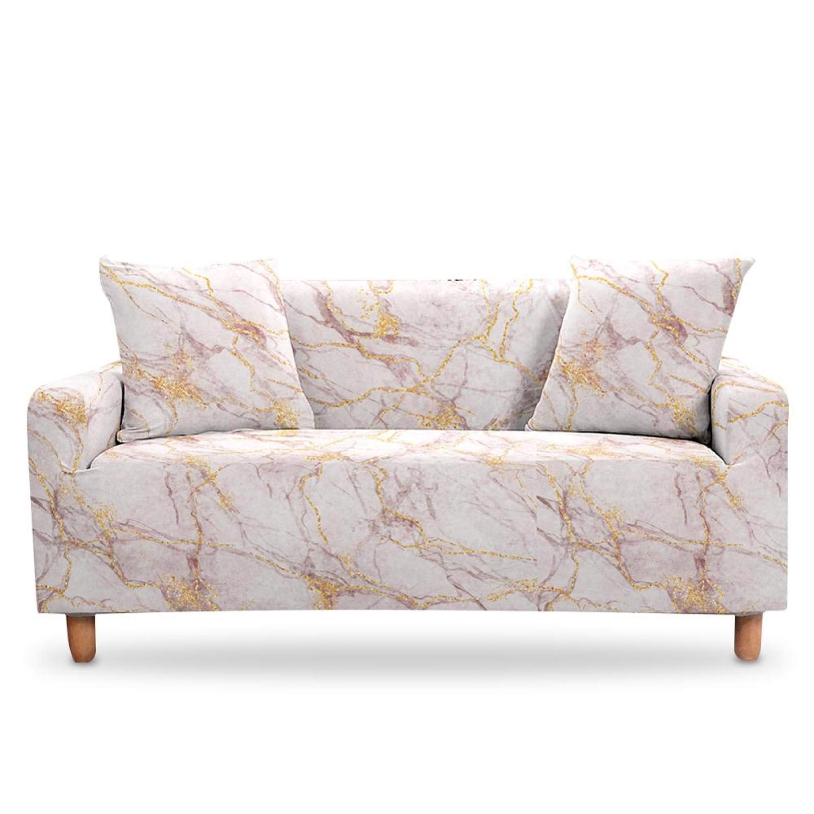 Elastic Stretch Sofa Cover for 2 Cushion Couch - Watercolor Marble Beige Slipcover Fits 145-185cm Loveseats (1/2/3/4 Seater) - Perfect for Living Room, Sectional Sofas & Armchair Protection