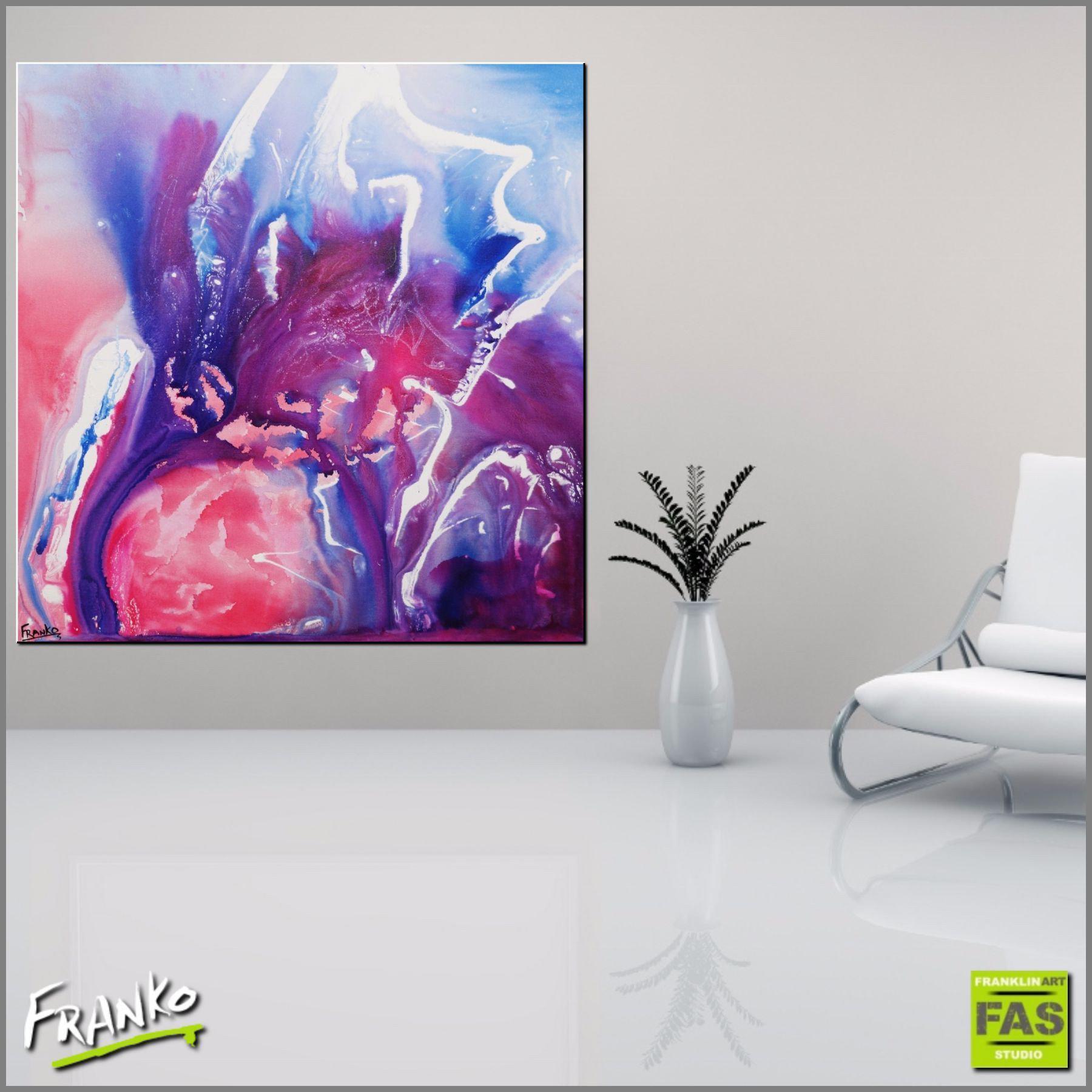 Blue Bird Liquid Carat 120x120cm Pink Purple Abstract Canvas Art - Modern Wall Decor for Living Room, Bedroom & Office