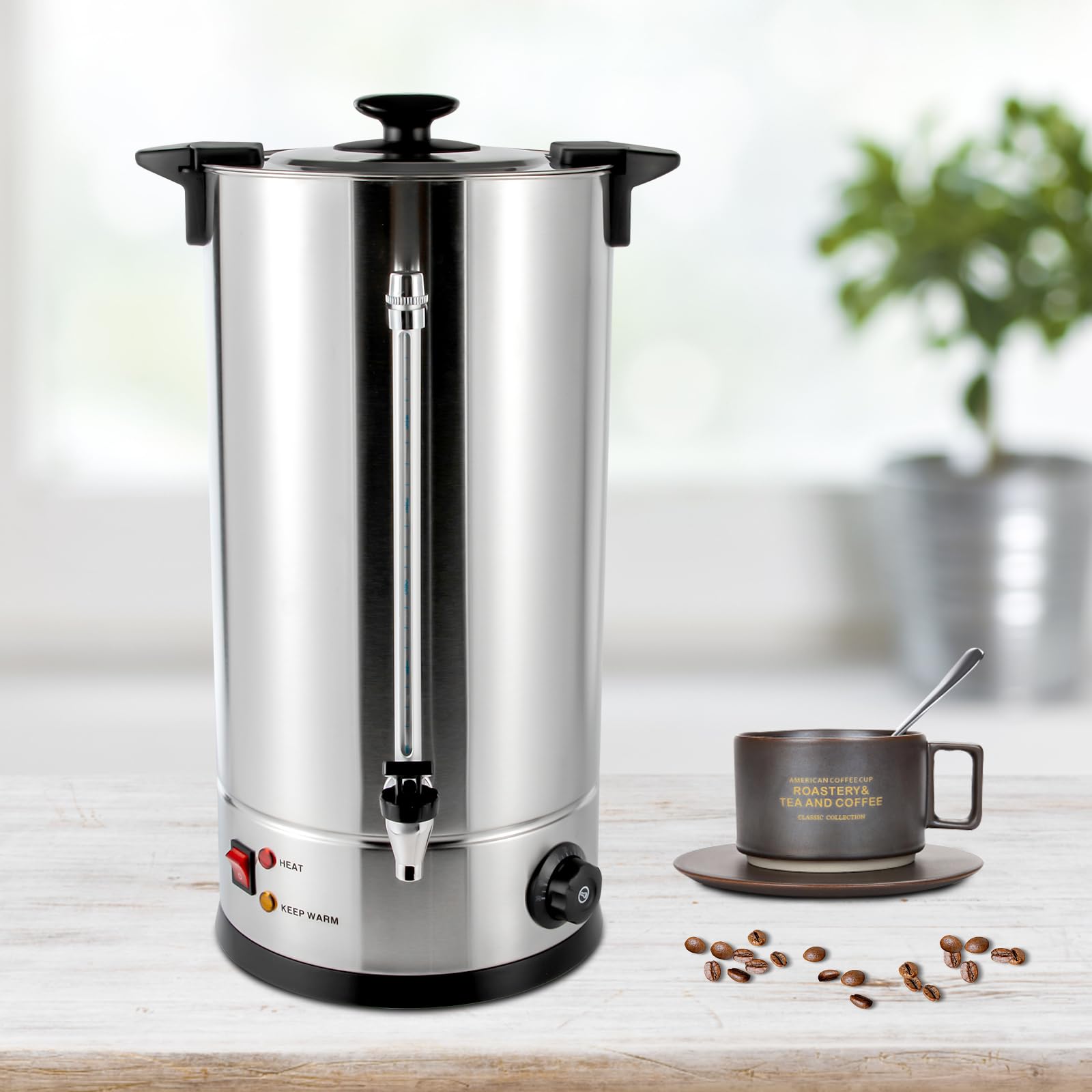 25L/6.6gal Commercial Electric Tea Urn Coffee Maker - 1.4kW Automatic Hot Water Boiler & Percolator - Large Capacity Coffee Pot & Electric Kettle for Cafes, Home, Office, Parties - Perfect for Catering, Events & Bulk Beverage Serving