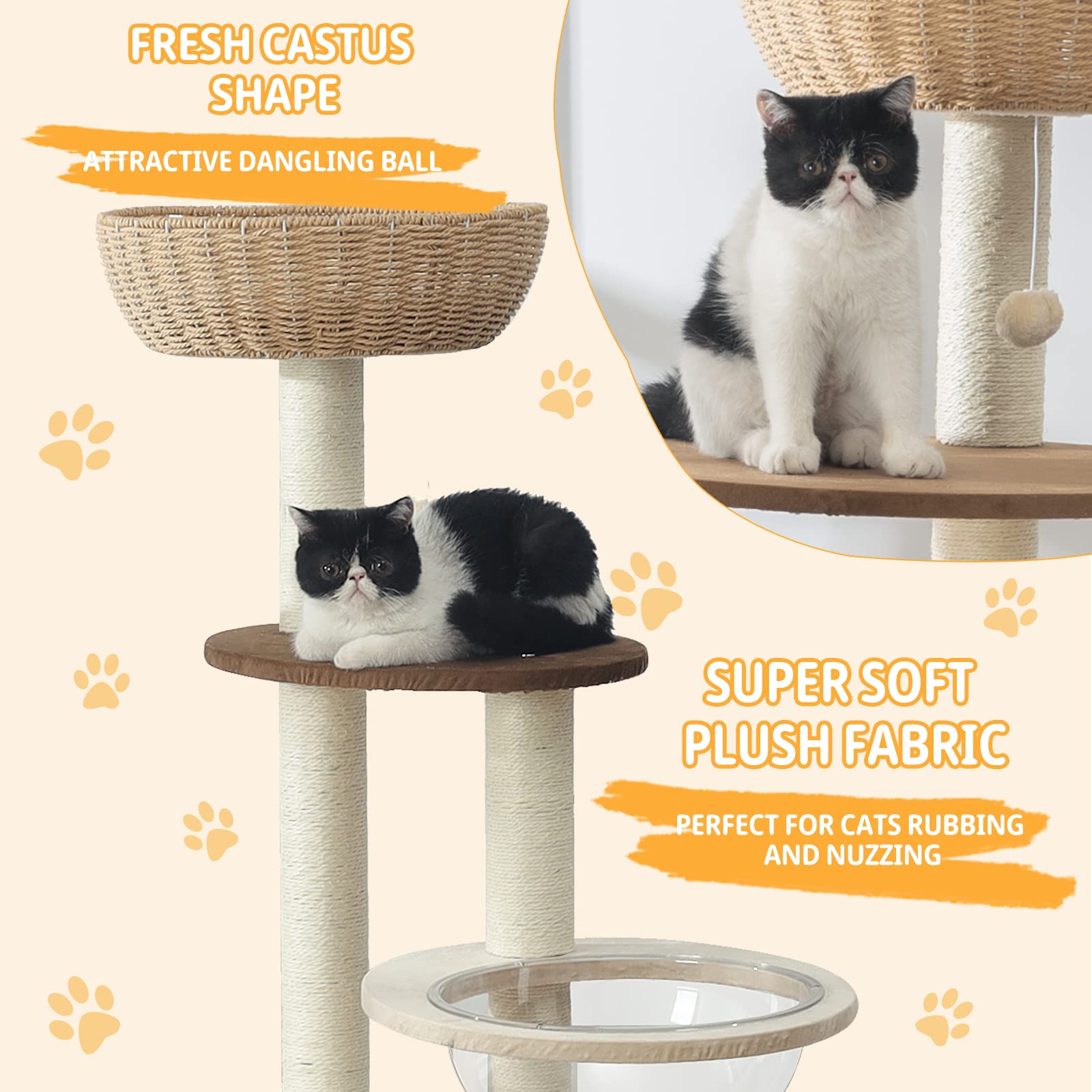 Premium Cat Tree Tower for Large Cats - Natural Sisal Scratching Post, Handwoven Wood Cat Condo with Perches - Indoor Cat Furniture for Climbing & Play - Perfect Cat Lover Gift for Home & Office by Hiyong