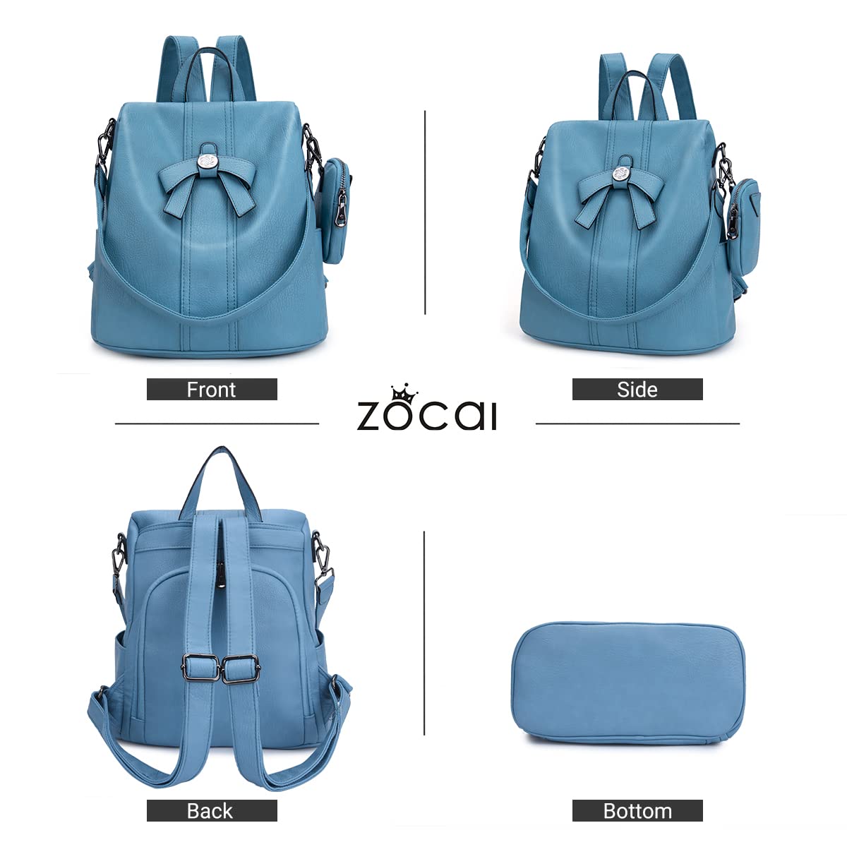 ZOCAI Women's Fashion Backpack Purse - PU Leather Anti-Theft Shoulder Bag Satchel Daypack for Work, Travel & Daily Use