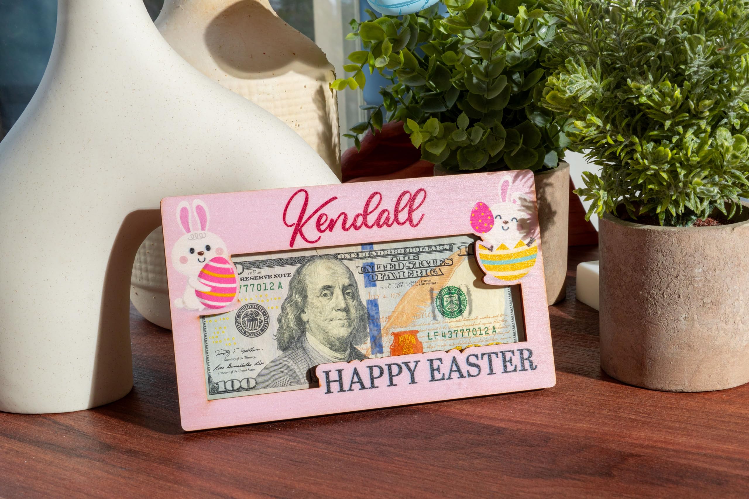 Custom Easter Money Holder for Boys & Girls - Personalized Name & 2-Line Message - 10 Color Options - Adorable Bunny Rabbit Design - Perfect for Easter Gifts, Egg Hunt Prizes & Holiday Cash Gifts