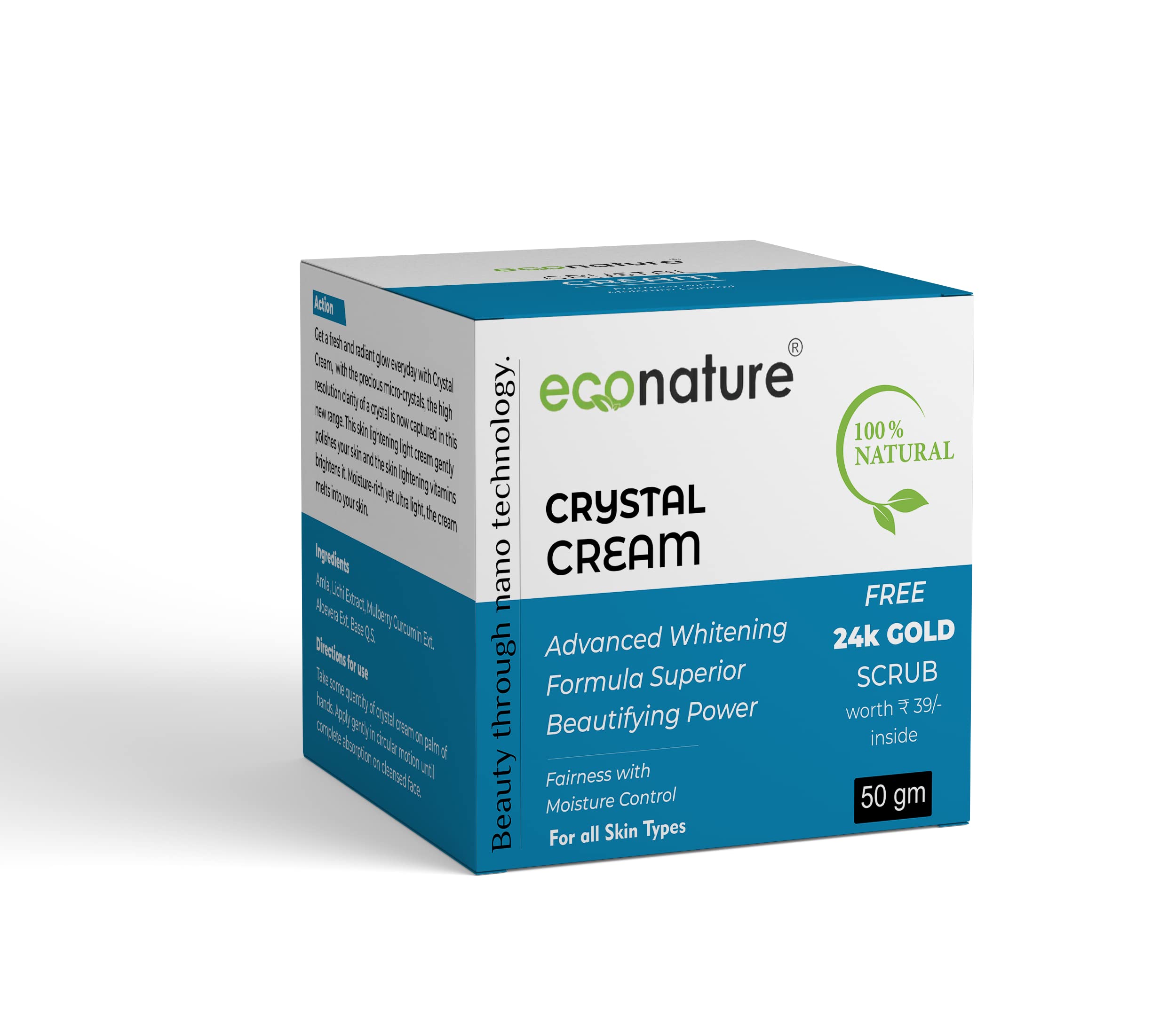 Econature Crystal Cream 50G with Free 24K Gold Scrub - Brightening Skincare Set for Glowing Skin | Cocoa Butter Formula | Perfect for Night Routine & Special Occasions