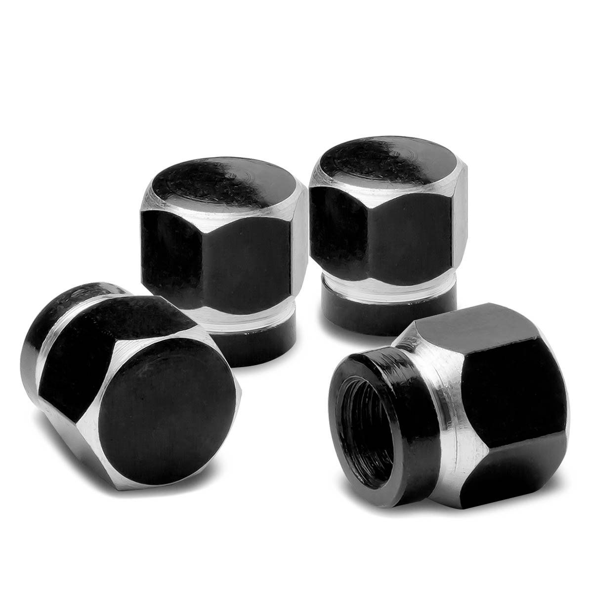 Hexagon Anodized & Powder-Coated Black Chrome Aluminum Tire Valve Caps (4-Pack) - Durable & Stylish Accessories for Cars, Trucks, SUVs & Motorcycles