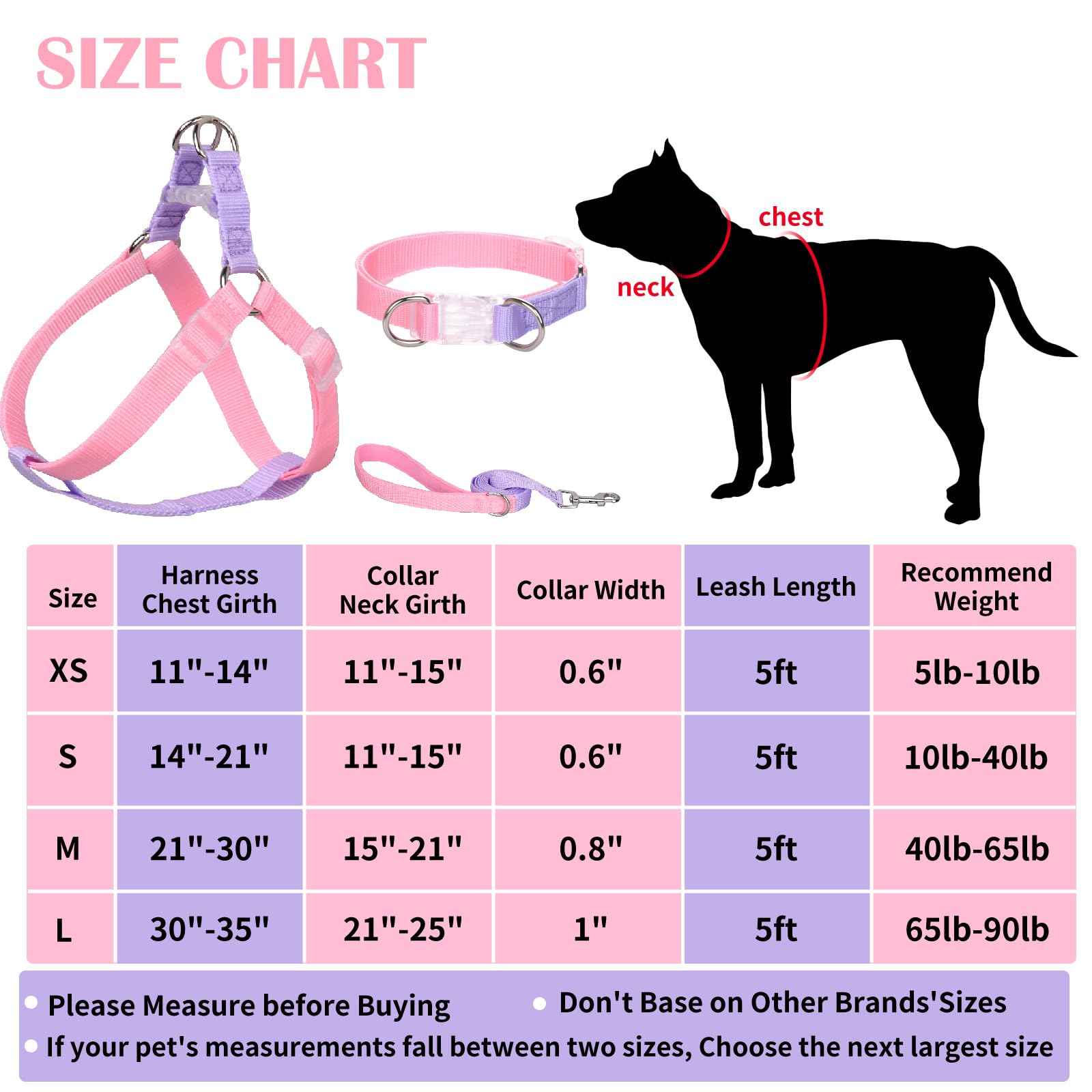 AIITLE Upgraded No-Pull Dog Harness with Padded Handle - Escape-Proof Easy Walk Harness Collar Leash Set for Small Dogs (Pink-Purple) - Perfect for Training, Walking & Outdoor Adventures