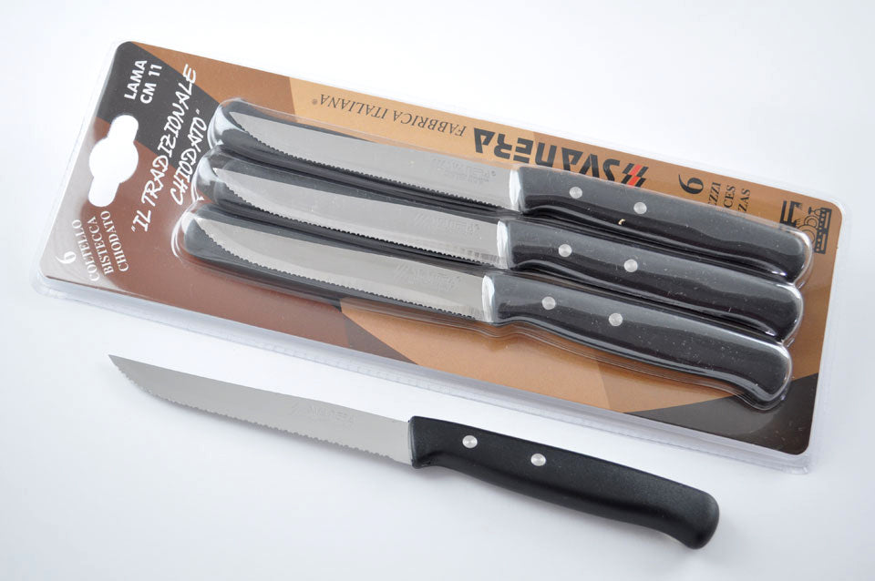 Premium 6-Piece Steak Knife Set - Ultra Sharp Black Stainless Steel Blades - Perfect for Grilling, BBQs, and Fine Dining at Home