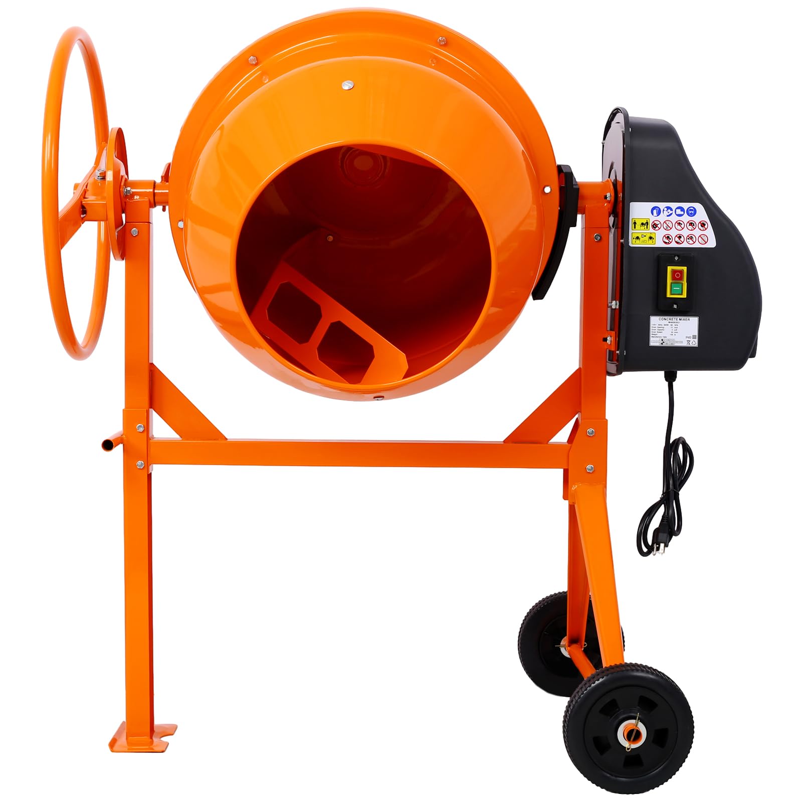 5 Cu Ft Electric Cement Mixer - 2/3 HP 650W Portable Concrete Mixer Machine with Wheels & Stand - Heavy Duty Stucco, Mortar and Seed Mixer for Construction, DIY Projects & Gardening (Yellow)