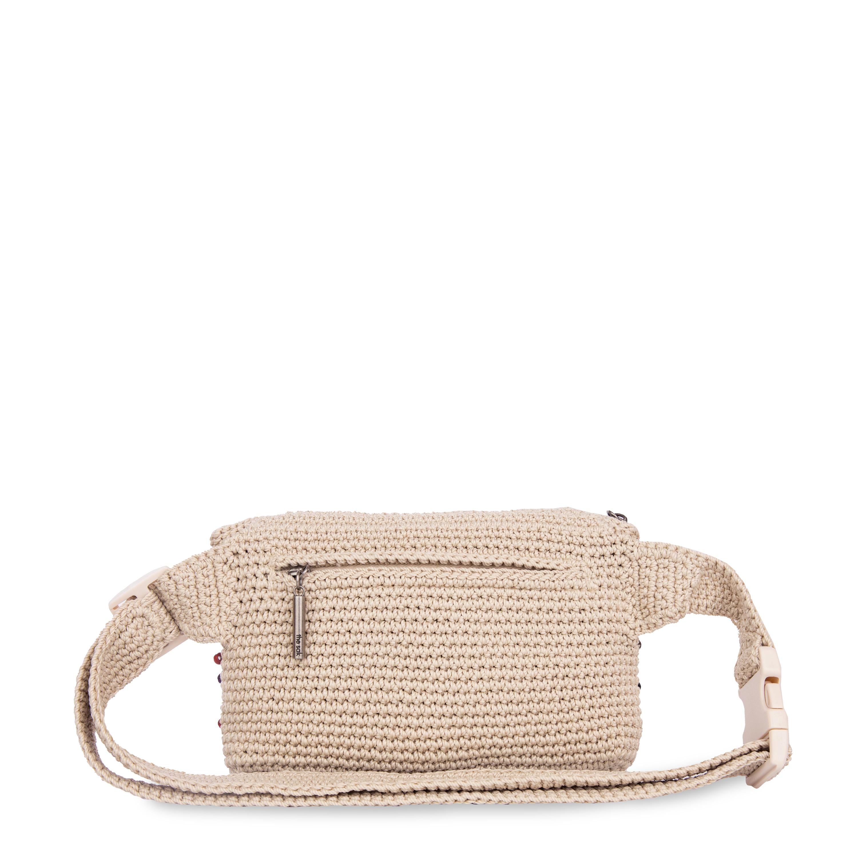 Hand Crochet Caraway Small Belt Bag with Ecru Multi Beads - Stylish Waist Pack for Travel, Hiking & Everyday Use