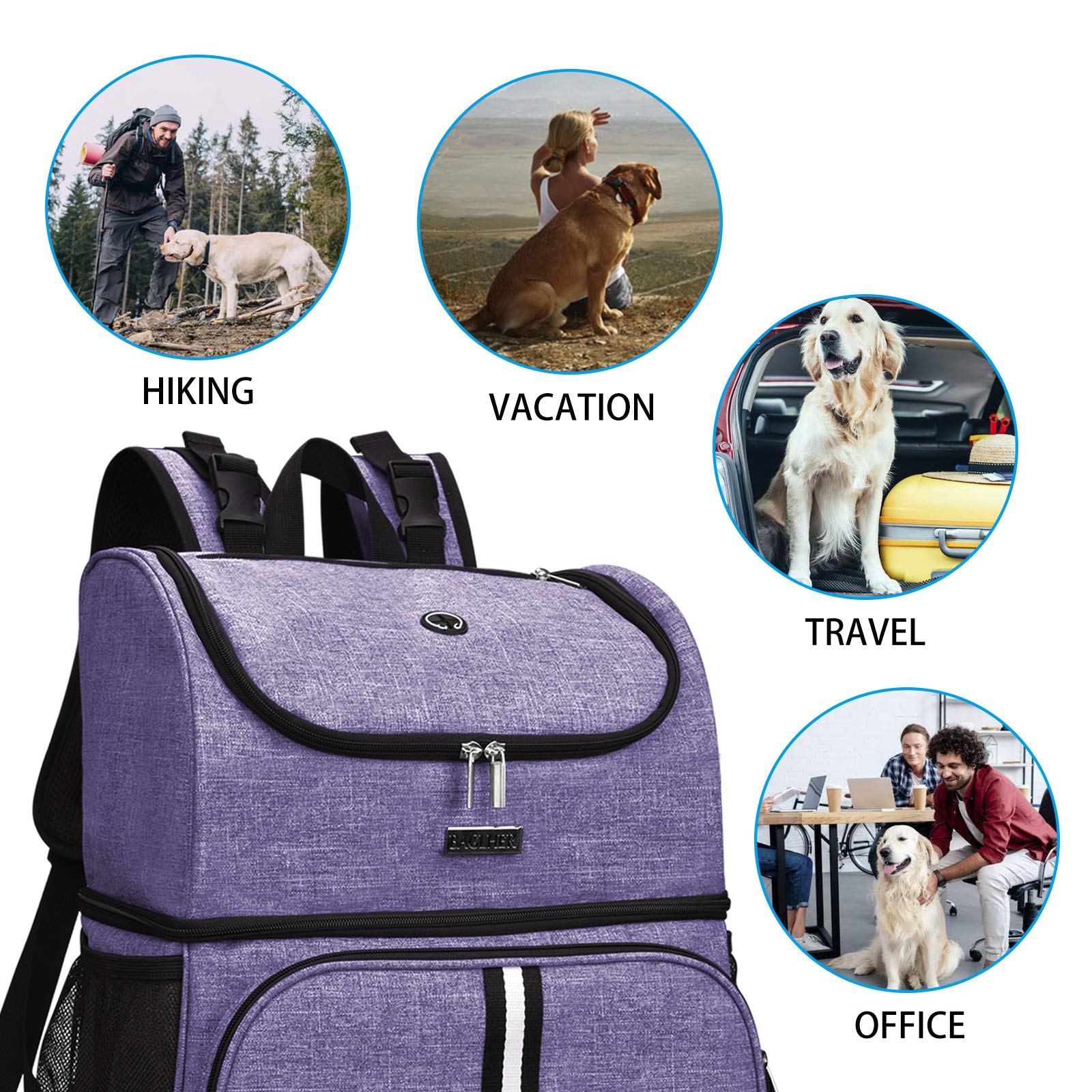 BAGLHER Pet Travel Backpack with Bowls - Purple for Dog & Cat Outings