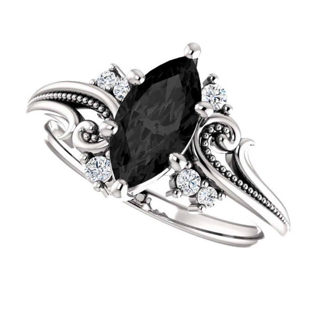 1CT-3CT Marquise Cut Black Diamond Engagement Ring - Solitaire Milgrain Black Onyx Anniversary Ring for Women - 925 Silver/10K/14K/18K Gold (Yellow, White, Rose) - Perfect for Proposals, Weddings & Romantic Gifts