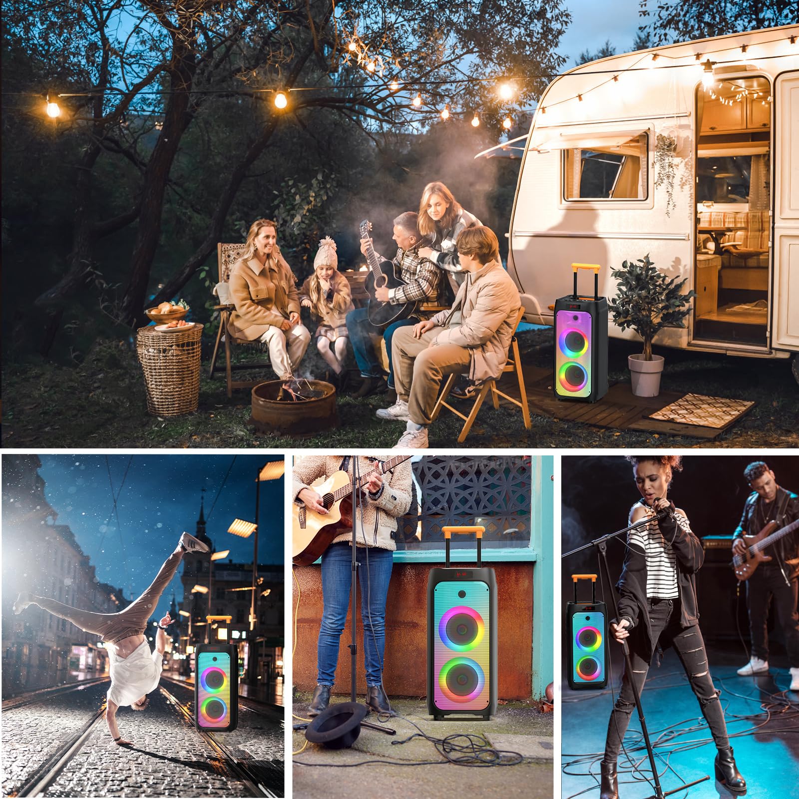 Professional Karaoke Machine with 2 Wireless Microphones - 500W Bluetooth Party Speaker System with Disco Lights & Rolling Wheels for Home, Outdoor & Events | Perfect for Parties, Gatherings & Family Singing Fun