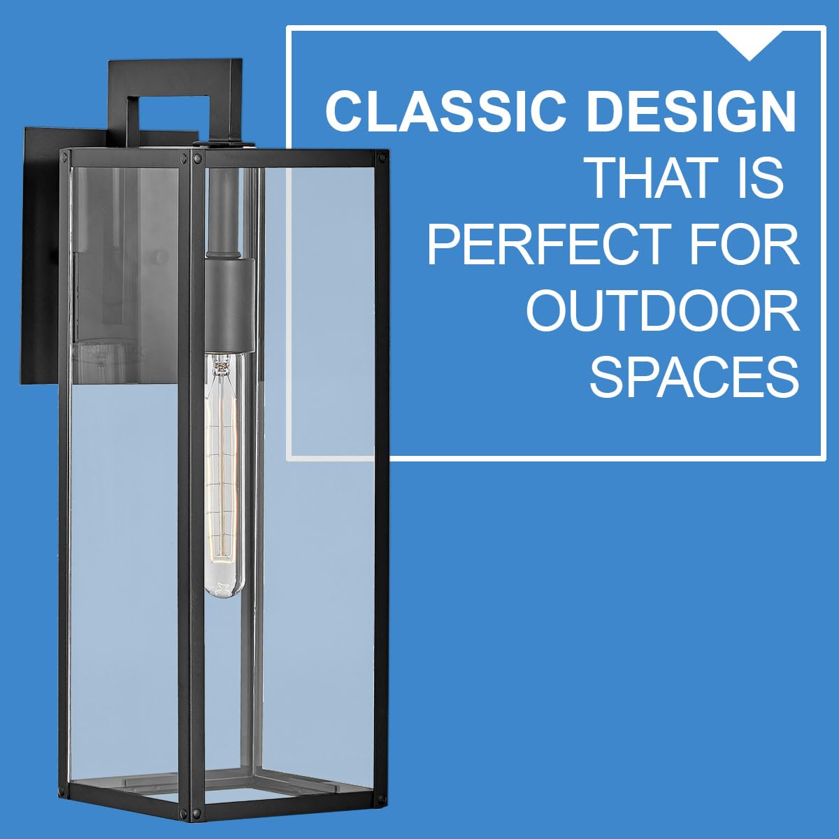 Hinkley Max 2594BK Medium Outdoor Wall Mount Lantern - Hand-Welded Aluminum Frame, Clear Glass Panels, Contemporary Industrial Style - Black - Perfect for Porch, Patio, and Garden Lighting