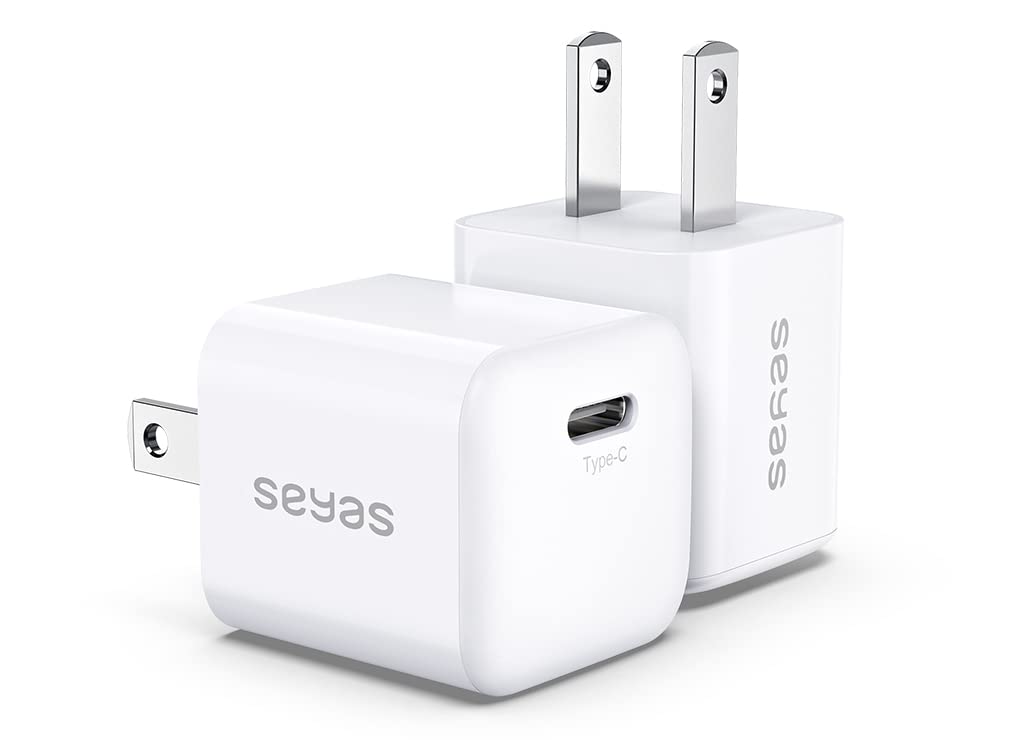 Seyas 20W USB C Fast Charger Block - Compact Wall Charger Adapter for iPhone 15/14/13, iPad Pro/Air, AirPods Pro, Samsung Galaxy S23/S22, Google Pixel 7/6, Nintendo Switch - Dual Port PD Charging (2-Pack) | Perfect for Travel, Office & Home Use