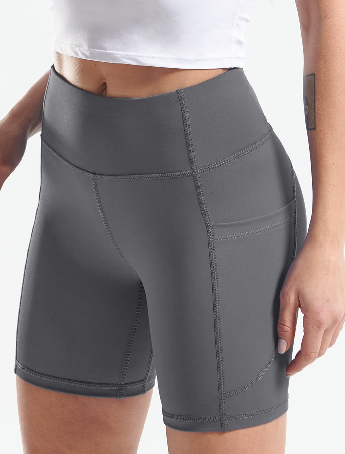 CADMUS High Waist Yoga Shorts for Women - 3/4/6/7/8 Inch Inseam, Naked Feeling Workout Running Biker Shorts - Perfect for Yoga, Gym, Running & Lounge Wear
