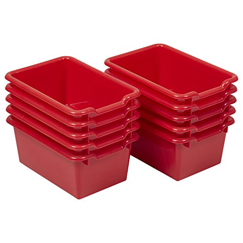 ECR4Kids Scoop Front Storage Bins - 10-Pack Red Plastic Bins for Classroom, Playroom & Home Organization - Ideal for Toys, Books & School Supplies Storage