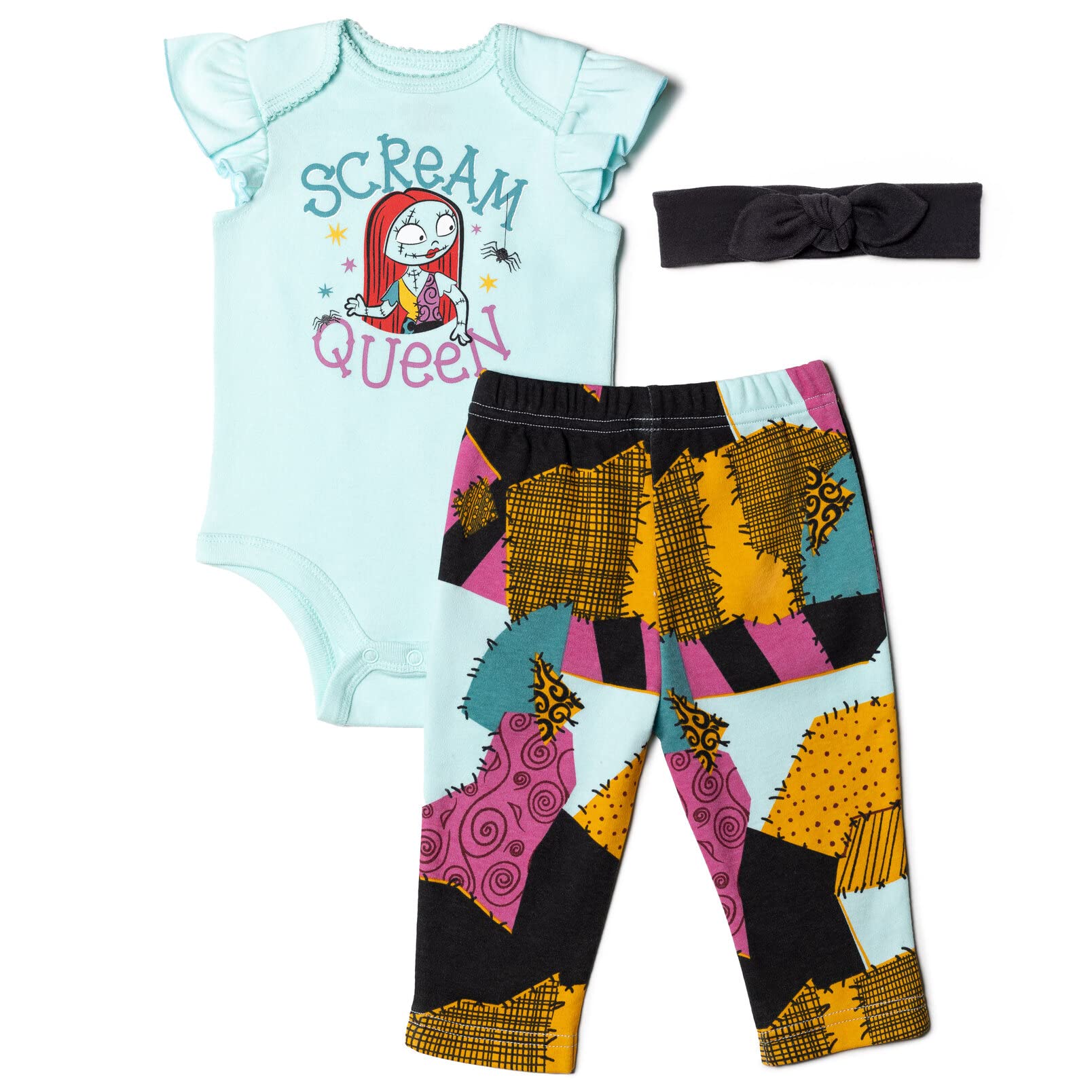 Disney Nightmare Before Christmas Zero Sally Jack Skellington Baby Girls 3-Piece Outfit Set - Bodysuit, Pants & Headband - Perfect for Halloween, Christmas & Cosplay