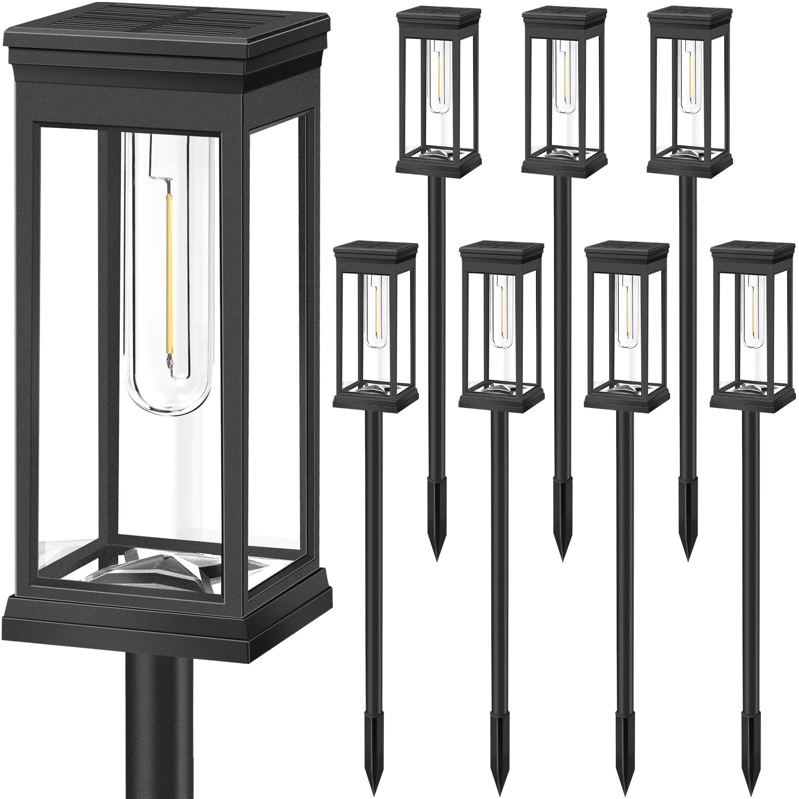 Upgraded 8-Pack Large LED Solar Pathway Lights Outdoor Waterproof - Super Bright Solar Powered Landscape Lighting for Yard, Garden Walkway - Warm White - Perfect for Driveway, Patio, Deck & Backyard Lighting