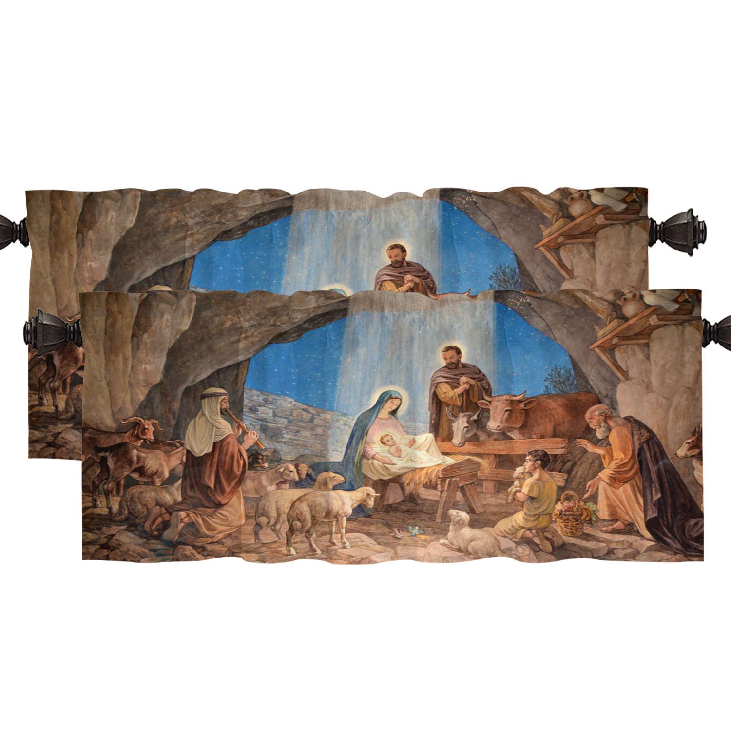 Shrahala Christian Kitchen Valance Half Window Curtain - Angel in The Field Design, Ink Printed Kitchen Window Treatment for Home Decor, 52x18 Inches - Perfect for Farmhouse, Cottage & Christian-Themed Kitchen Decorations