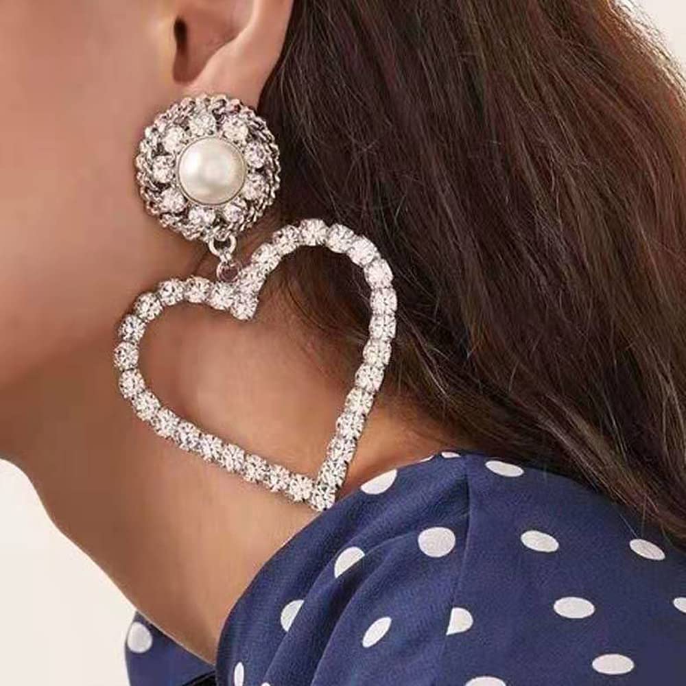 Wiwpar Large Rhinestone Heart Hoop Earrings - Sparkling Love Heart Drop Earrings for Women in Gold | Perfect for Valentine's Day, Date Night & Special Occasions