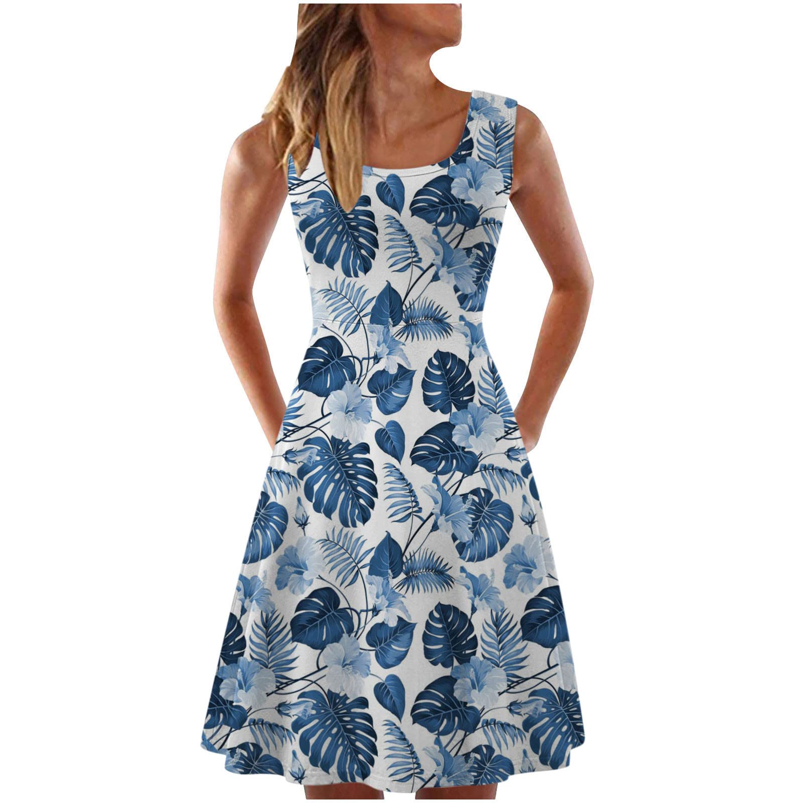 NaRHbrg Women's Summer Dresses - Slim Sleeveless Scoop Neck Short Sun Dress, Boho Floral A-Line Flare Tank Dress for Beach, Vacation & Casual Wear | Lightweight & Comfortable