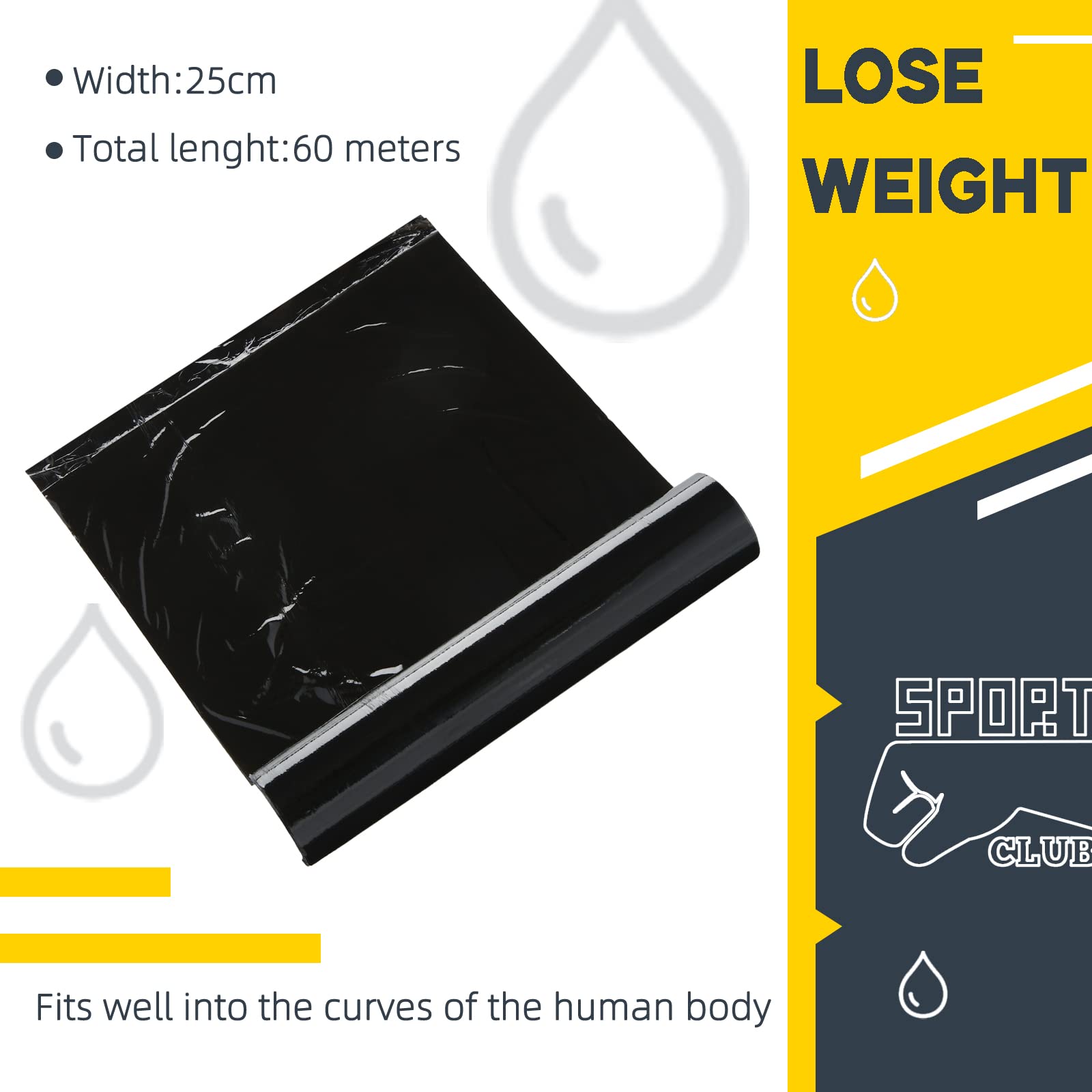 60 Meters Black Osmotic Plastic Body Wrap for Workout & Sweat Enhancer - Stomach Wrap, Body Shaper Film Applicator, Power Wrap (2 Rolls) - Ideal for Gym, Weight Loss & Postpartum Recovery