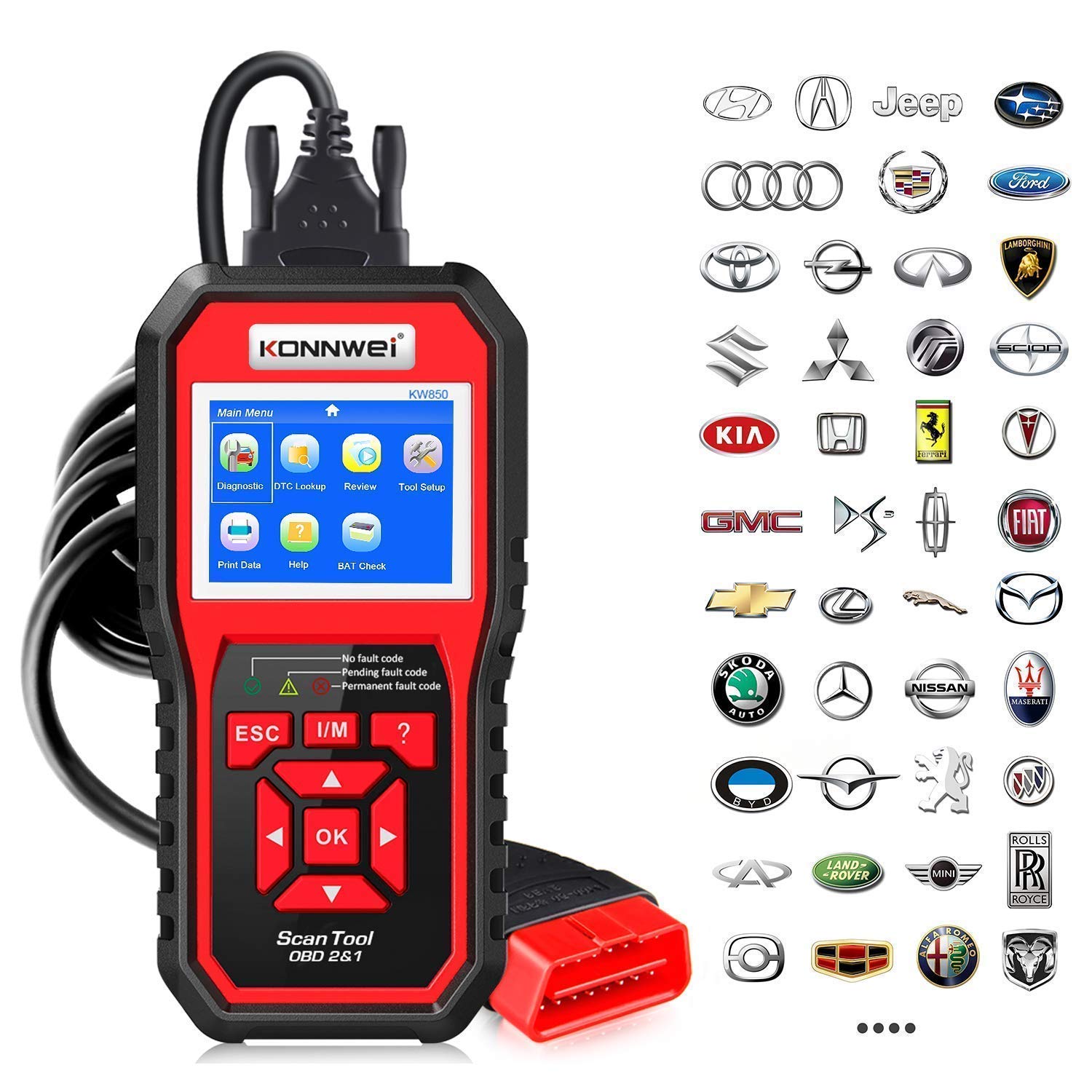 KW850 OBD2 Scanner & KW600 Car Battery Tester - Professional Automotive Diagnostic Tool for Engine Fault Codes, Battery Health Check - Perfect for Mechanics, DIY Car Enthusiasts & Home Vehicle Maintenance