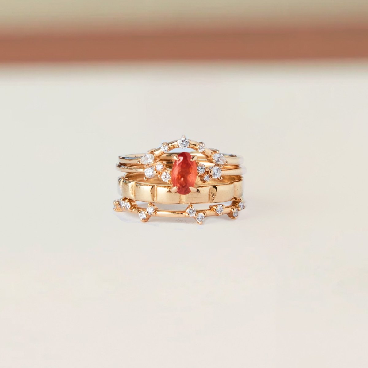 14K Yellow Gold Ring with Coral Sapphire - Unique & Elegant Jewelry for Women - Perfect for Weddings, Anniversaries & Special Occasions