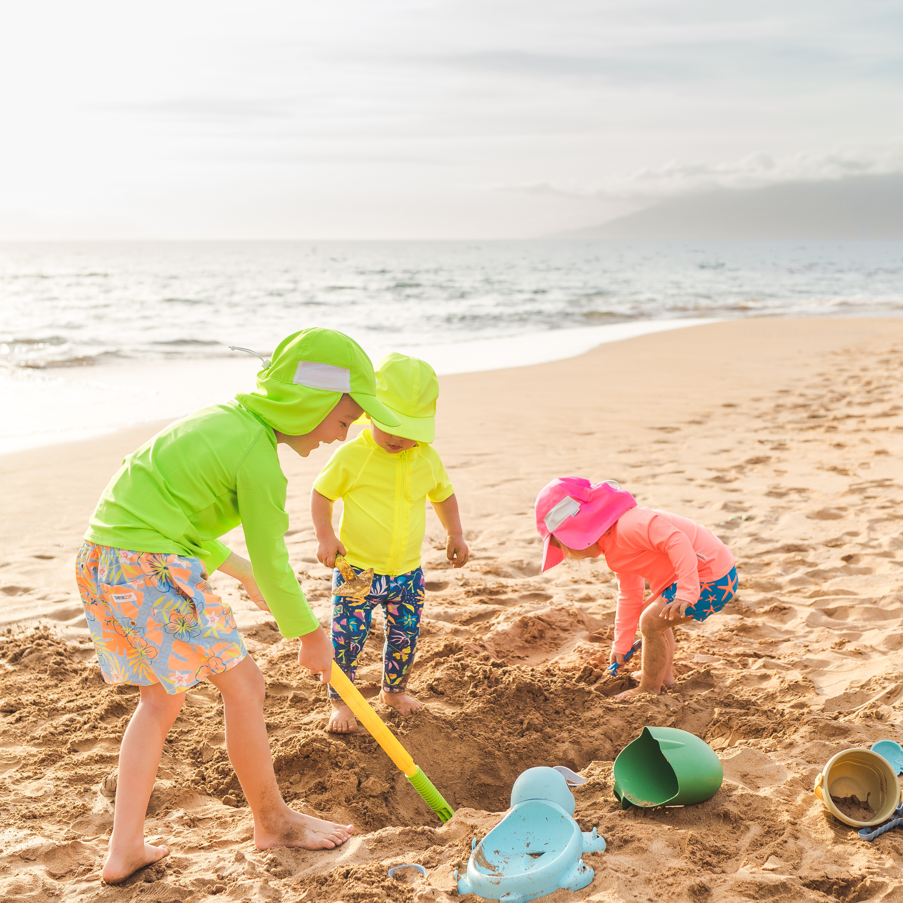 Neon Lime Green Kids Flap Hat - Sun Protection Outdoor Play Hat for Boys & Girls - Perfect for Beach, Park, and Summer Activities