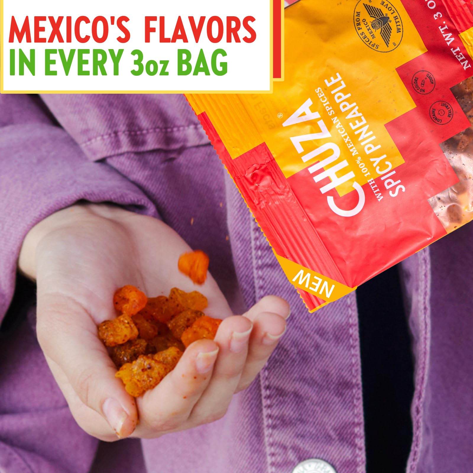 Spicy Dried Pineapple Bites with Chili - Mexican Candy Snack, Real Fruit Flavors, 3 oz Pack of 2 - Perfect for Lunchboxes, Road Trips & Healthy On-the-Go Snacking for Adults & Kids