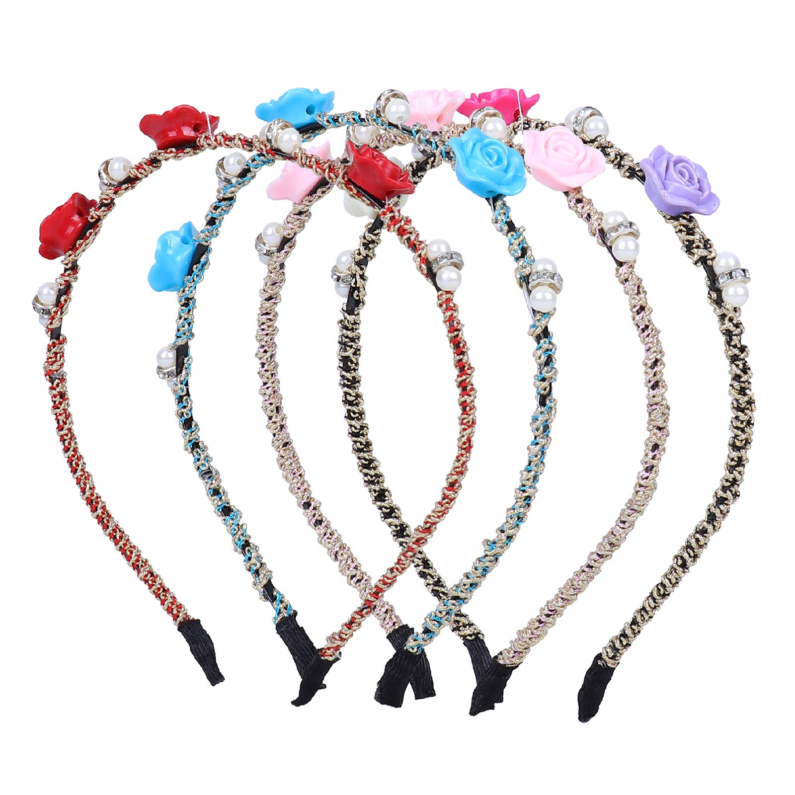 JK Home 4-Piece Set of Elegant Metal Headbands with Pearl & Rose Accents - Hand-Woven Hair Accessories for Women & Girls - Perfect for Weddings, Parties & Everyday Wear