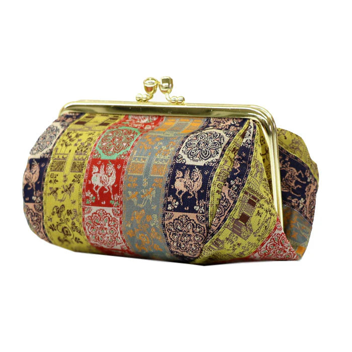 Authentic Kyoto Nishijin Small Pouch - Wildlife & Floral Design | Japanese Gamaguchi Cosmetic & Makeup Bag | Travel Toiletry Organizer, Stationery Pouch & Bag-in-Bag | Perfect for Daily Essentials, Gift Giving & Japanese Culture Lovers