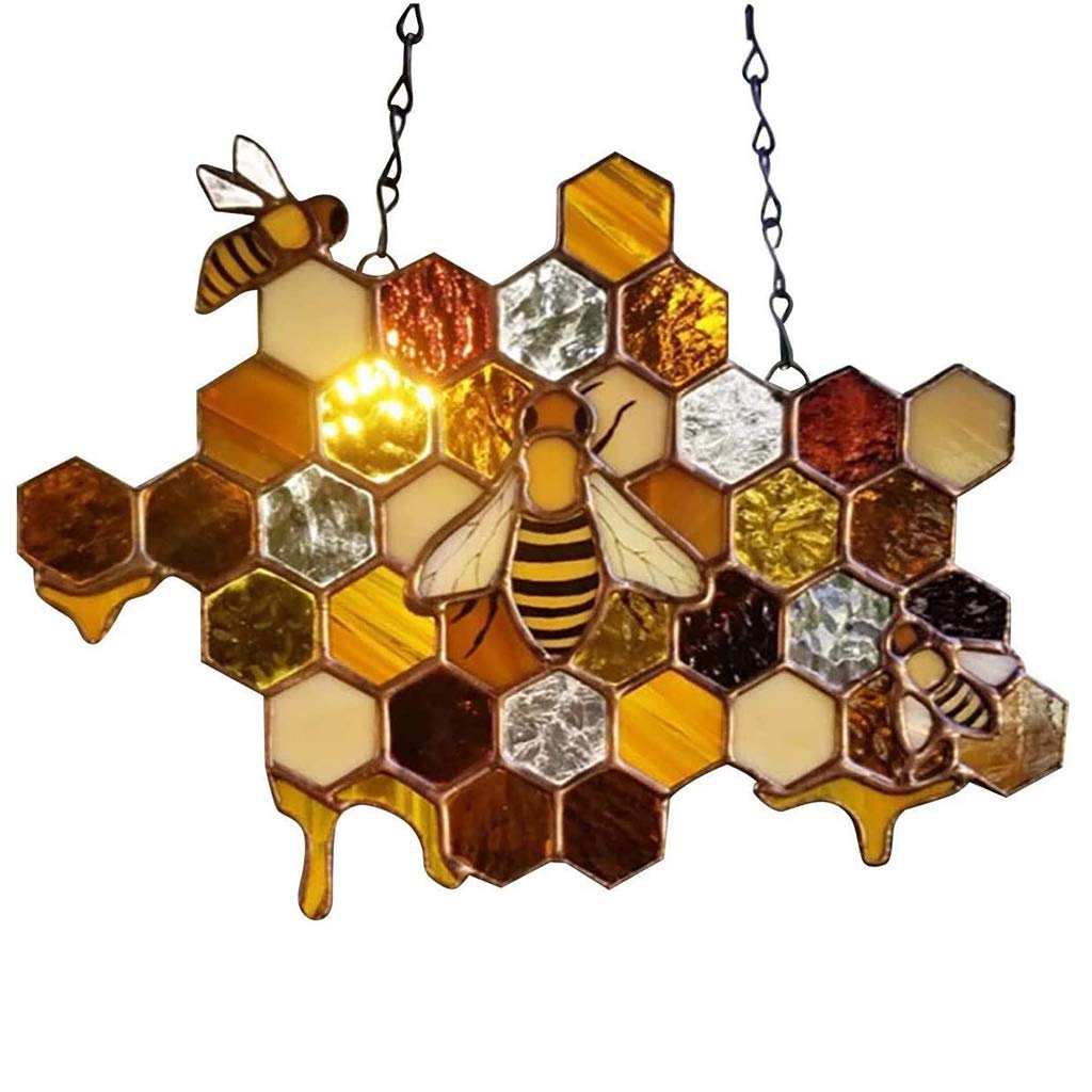 Queen&Bee Handmade Bumble Bee Sun Catcher - Honey Bee Wall Art for Home Decoration | Nature-Inspired Window & Garden Decor, Perfect for Living Room, Nursery & Outdoor Spaces