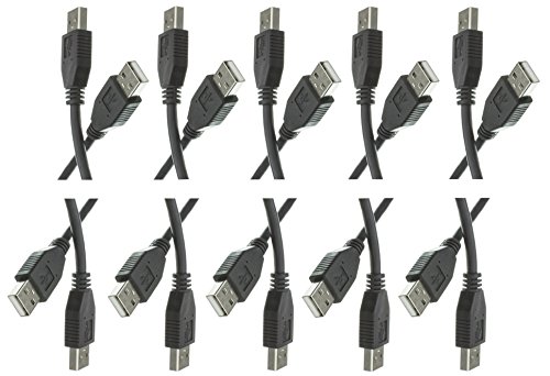 10-Pack 3ft USB 2.0 A Male to A Male Cables - High Speed Data Transfer & Charging for Printers, Cameras, External Hard Drives - Durable Black Cables (CNE464423)