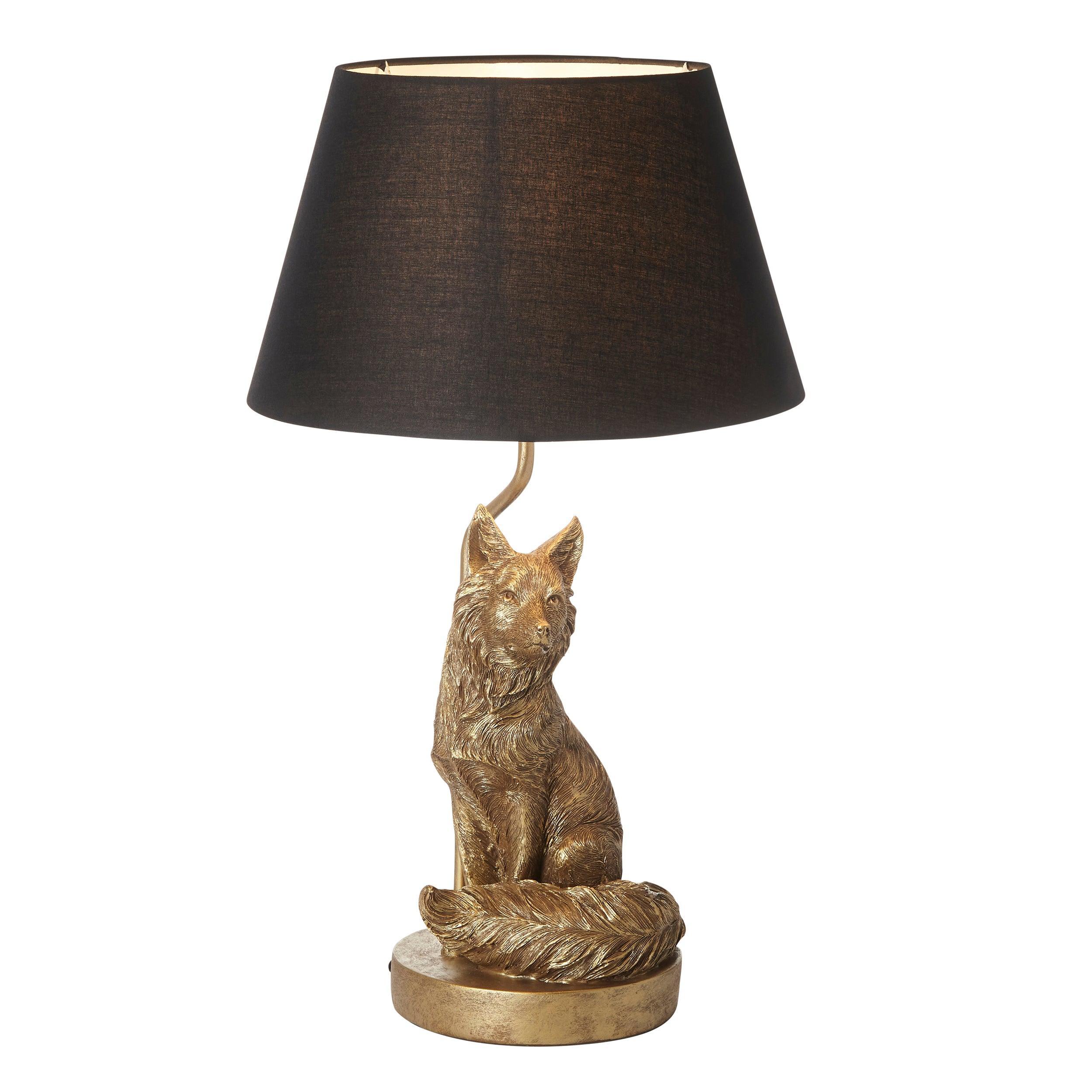 Golden Fox Figurine Table Lamp with Black Shade - Elegant Home Decor for Living Room, Bedroom & Office Lighting