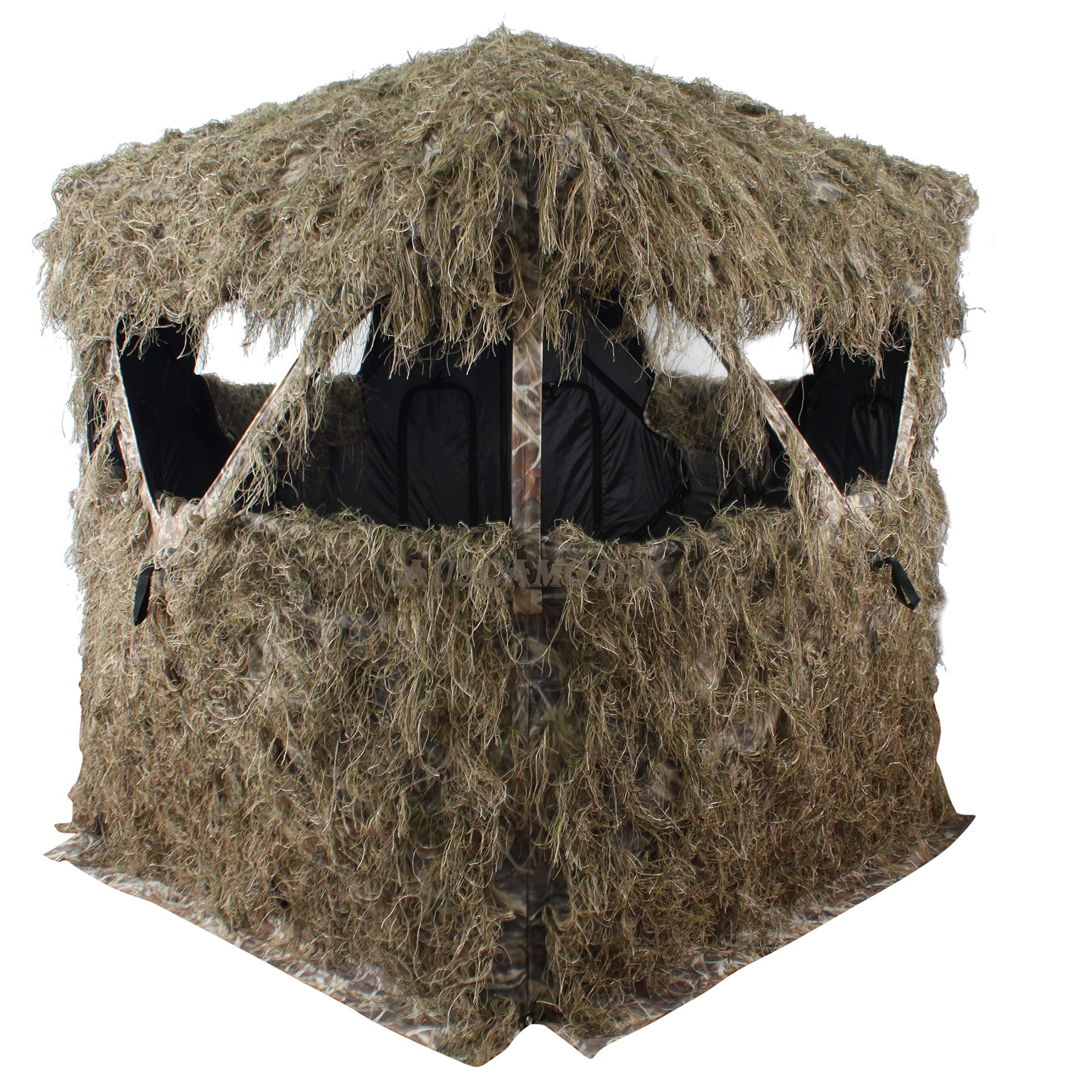 AUSCAMOTEK 3-Person Ghillie Scouter Hunting Blind with Ghilly Cover - Perfect for Deer Hunting, Turkey Hunting, and Wildlife Observation in Woodlands and Fields