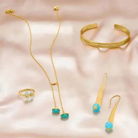 14K Gold Plated Aqua Chalcedony Earrings for Women - Elegant Dangle Earrings for Party, Wedding & Everyday Wear | M H W ACCESSORIES