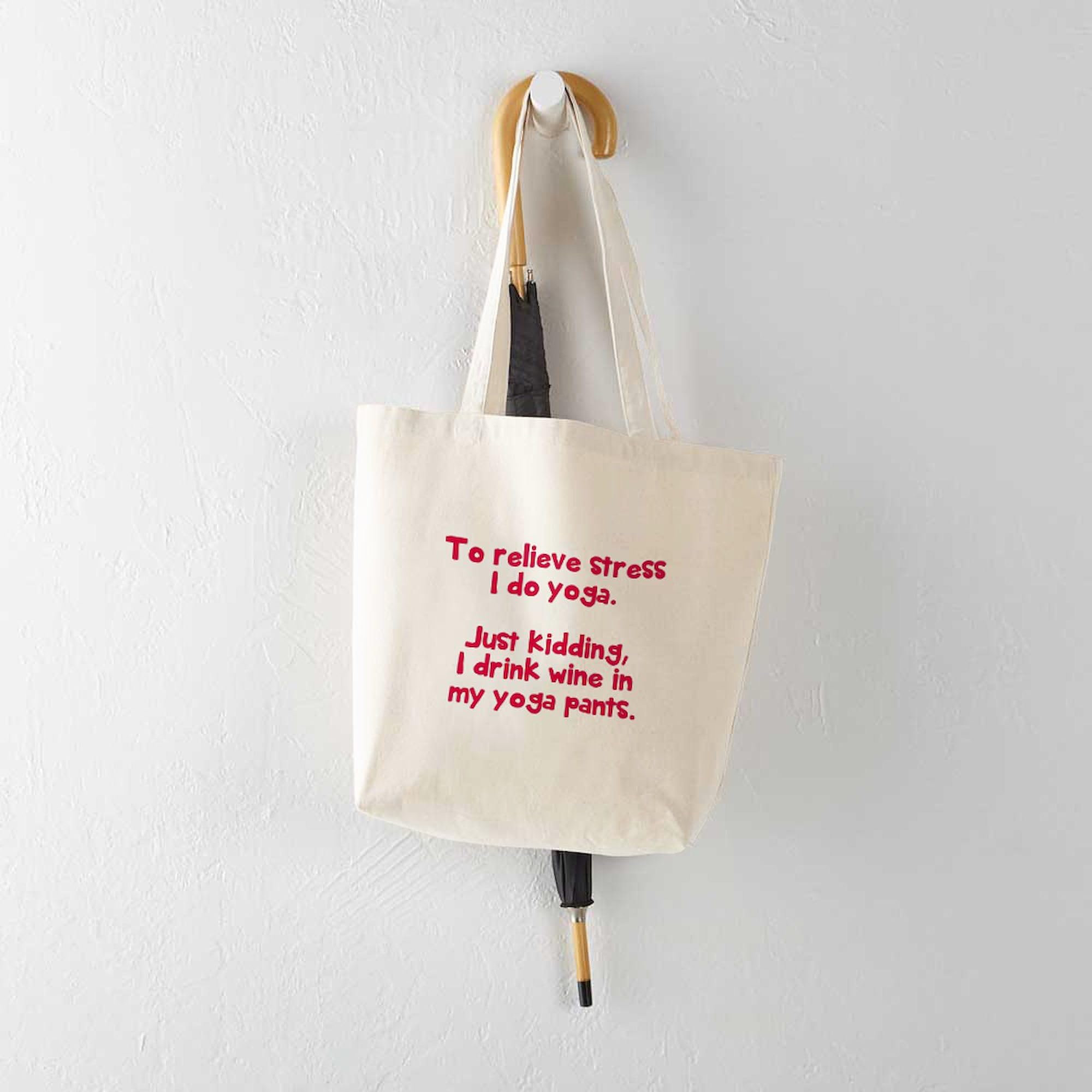 Drink Wine Tote Bag - Natural Canvas Reusable Shopping Bag for Groceries, Beach & Wine Tasting