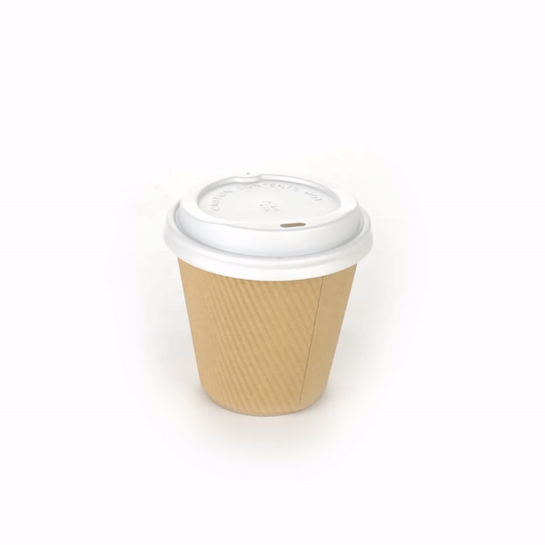 8 oz Eco-Friendly Kraft Paper Coffee Cups with White Lids - 3.5