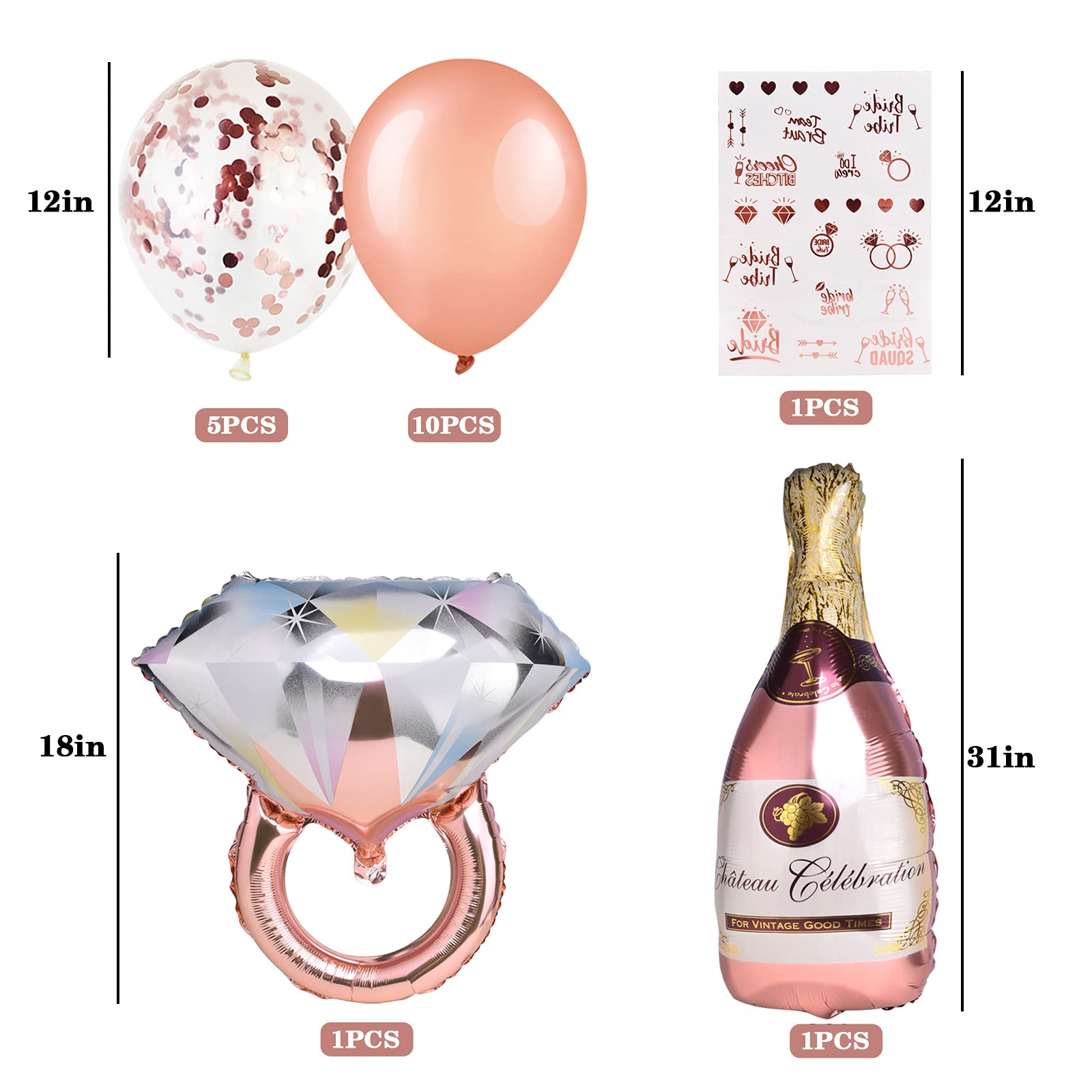 Rose Gold Bachelorette Party Decorations Kit - Bride to Be Balloons, Banner, Engagement Ring & Crown Balloons for Bridal Shower - Perfect for Wedding Showers, Engagement Parties & Girls' Night Celebrations